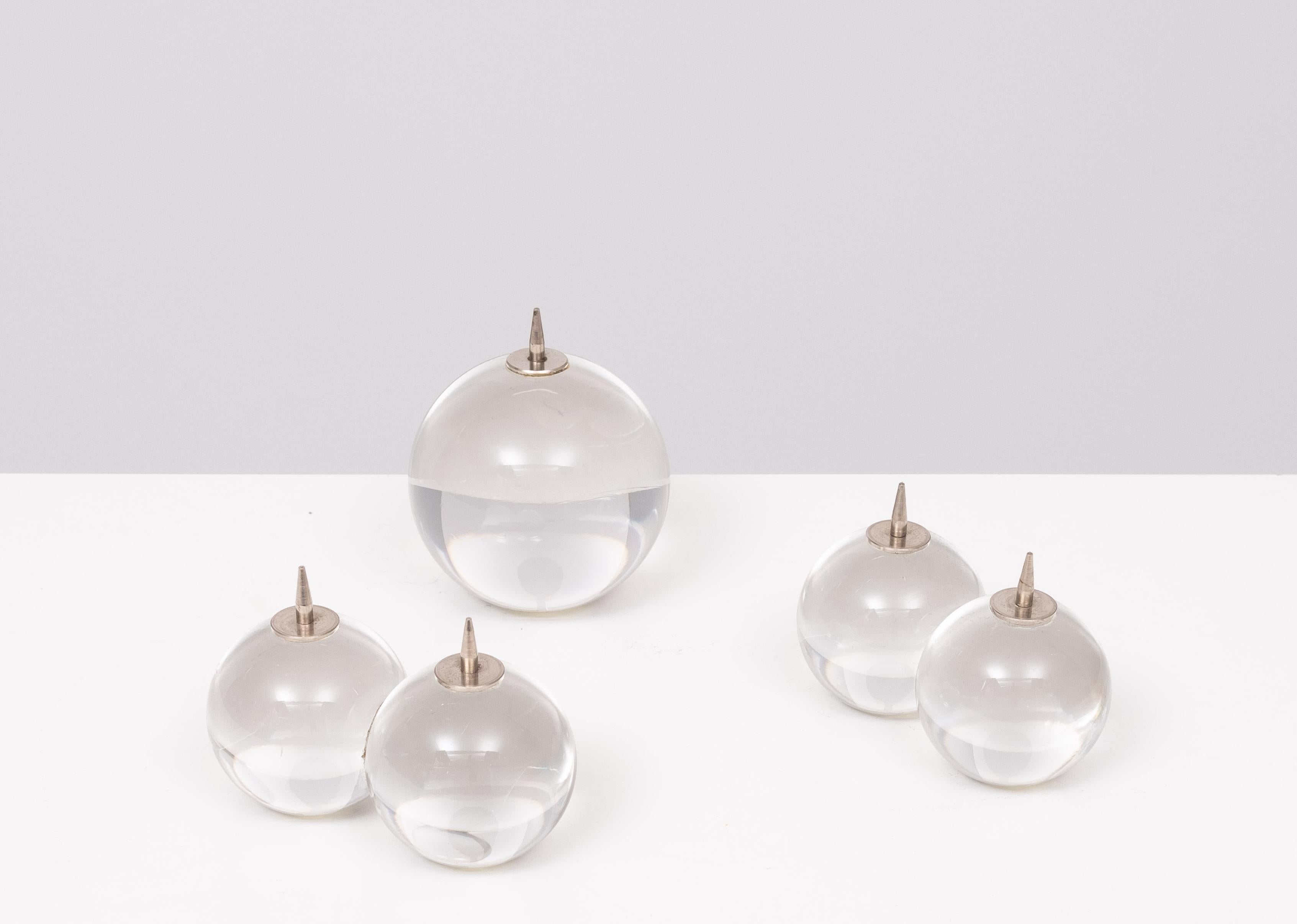 Mid-Century Modern Solid Glass Ball shaped Candle sticks Italy 1970s 