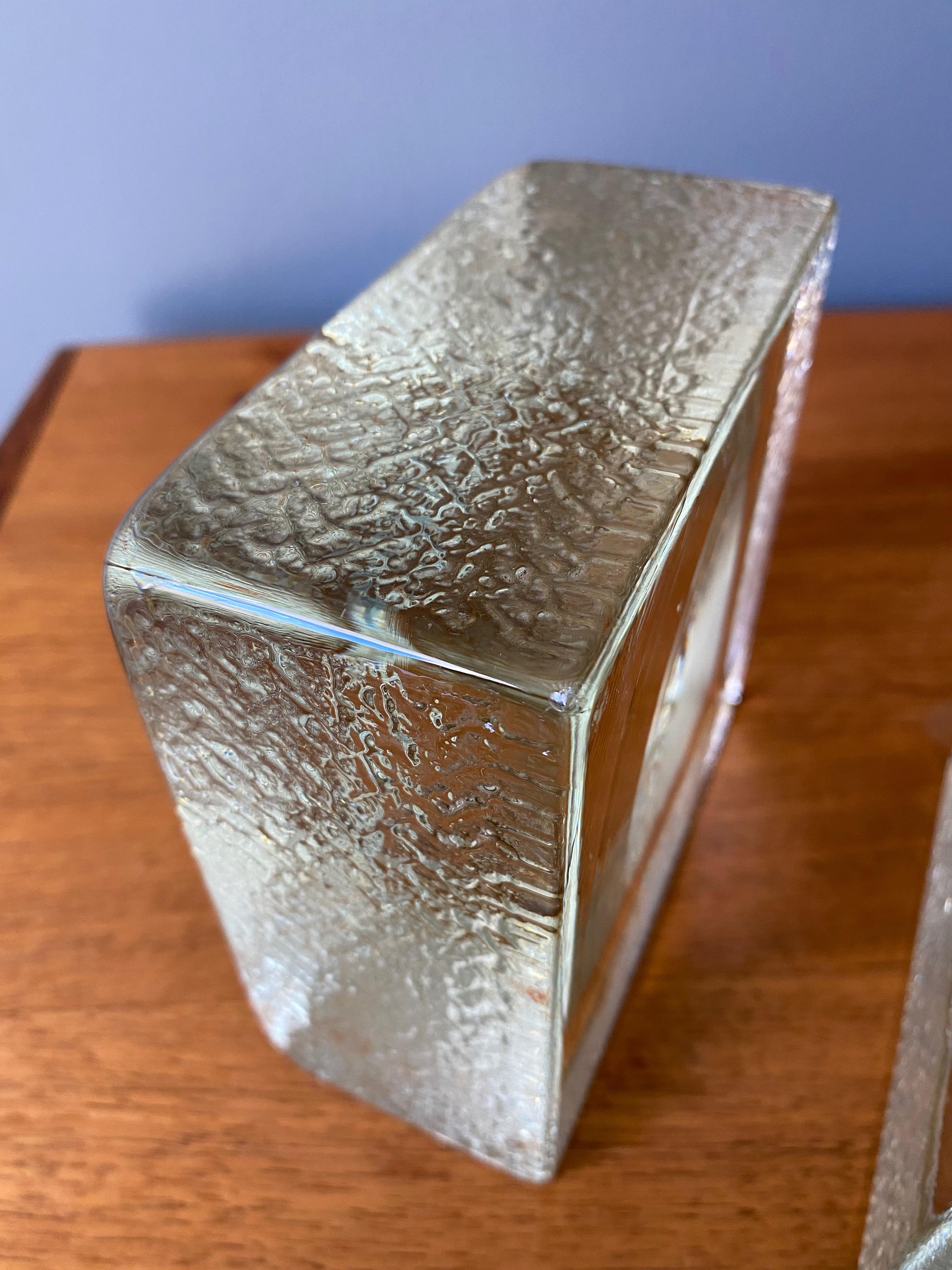 Late 20th Century Solid Glass Block Bookends By Blenko For Sale