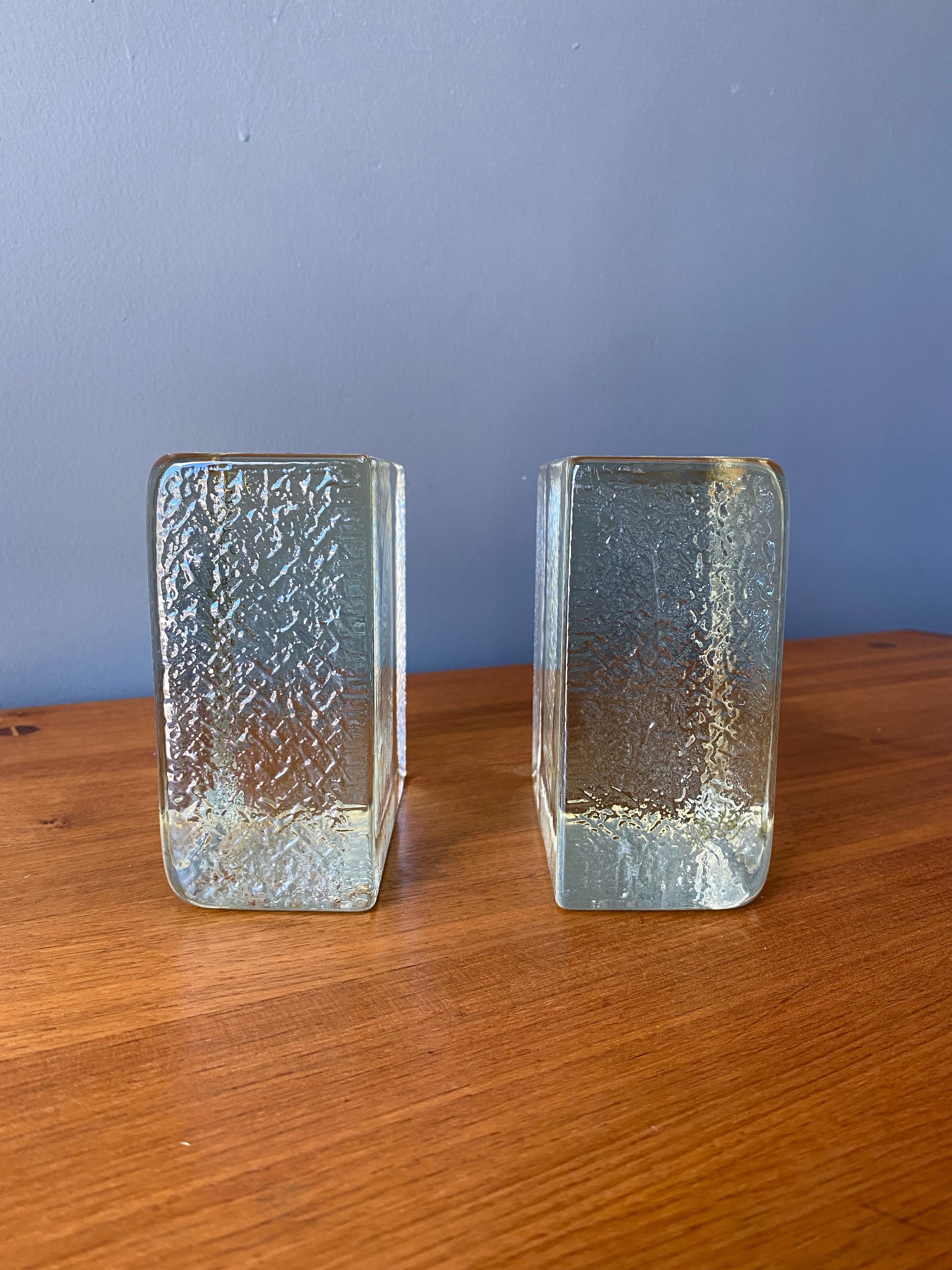 Fired Solid Glass Block Bookends By Blenko For Sale