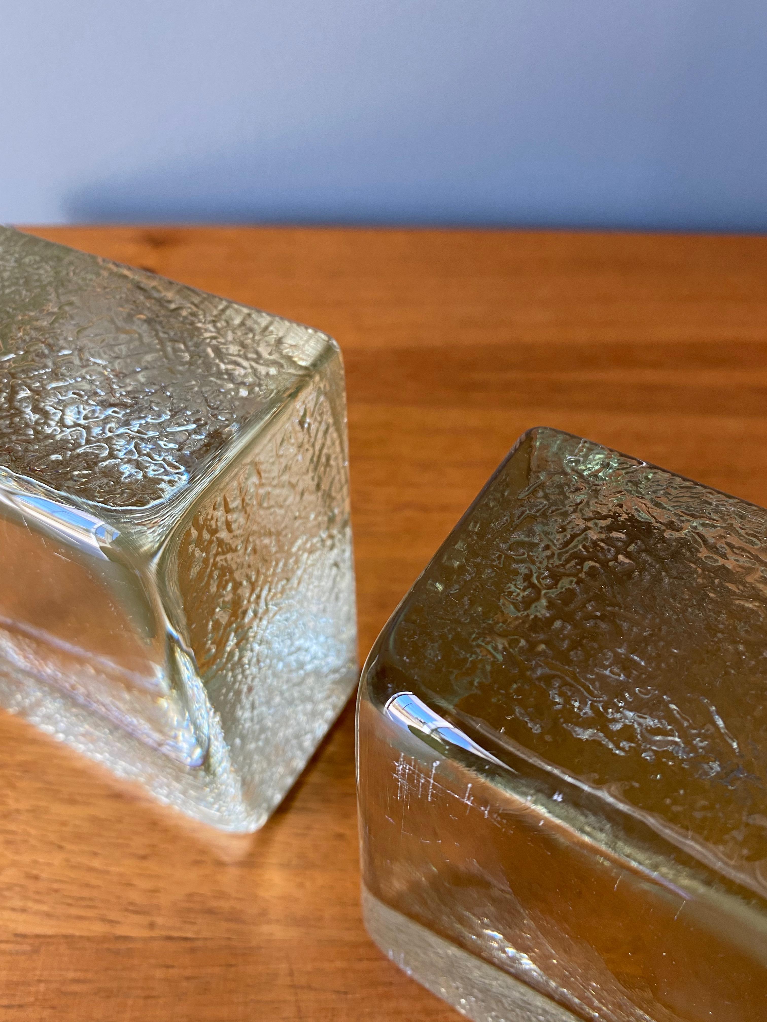 Solid Glass Block Bookends By Blenko In Good Condition For Sale In Costa Mesa, CA