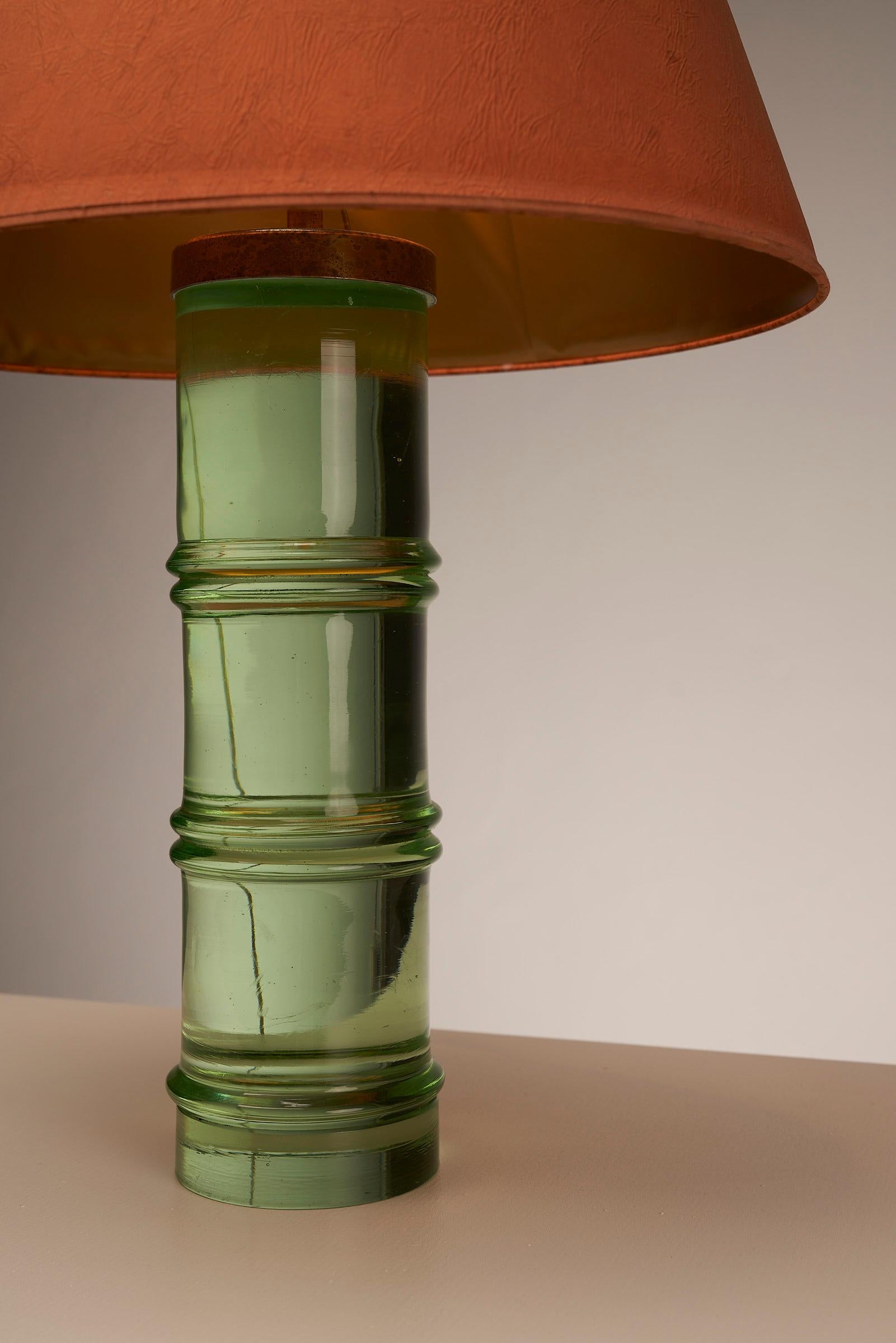20th Century Solid Glass Table Lamp With Orange Shade, Murano Glass For Sale