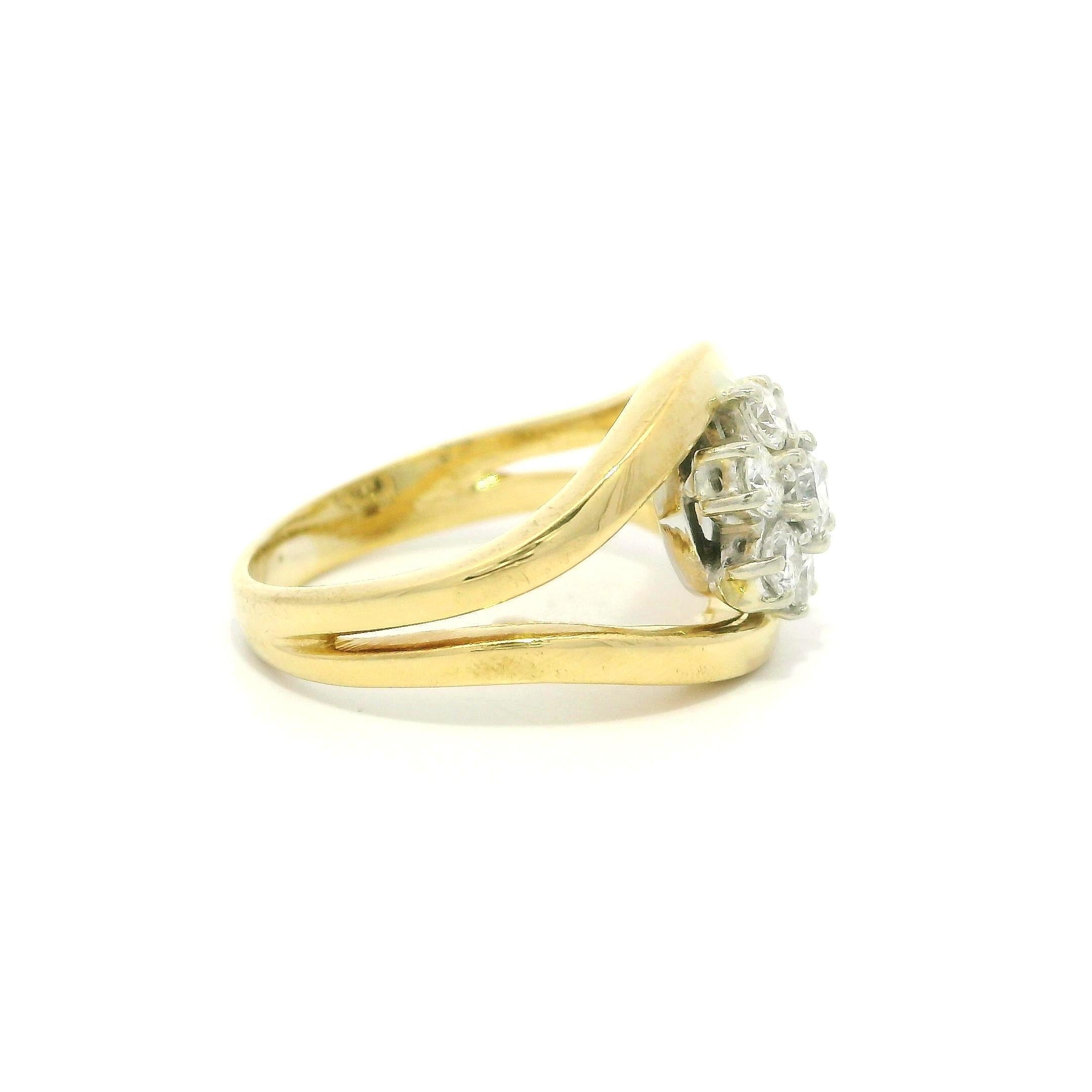 Massiv Gold 0,38ctw Diamond Flower Cluster Split Shank Ring Band Damen im Angebot