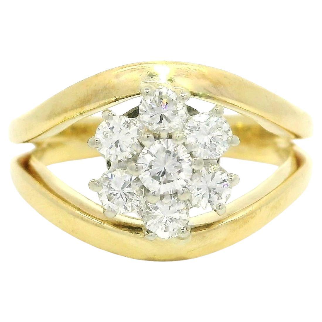 Massiv Gold 0,38ctw Diamond Flower Cluster Split Shank Ring Band im Angebot