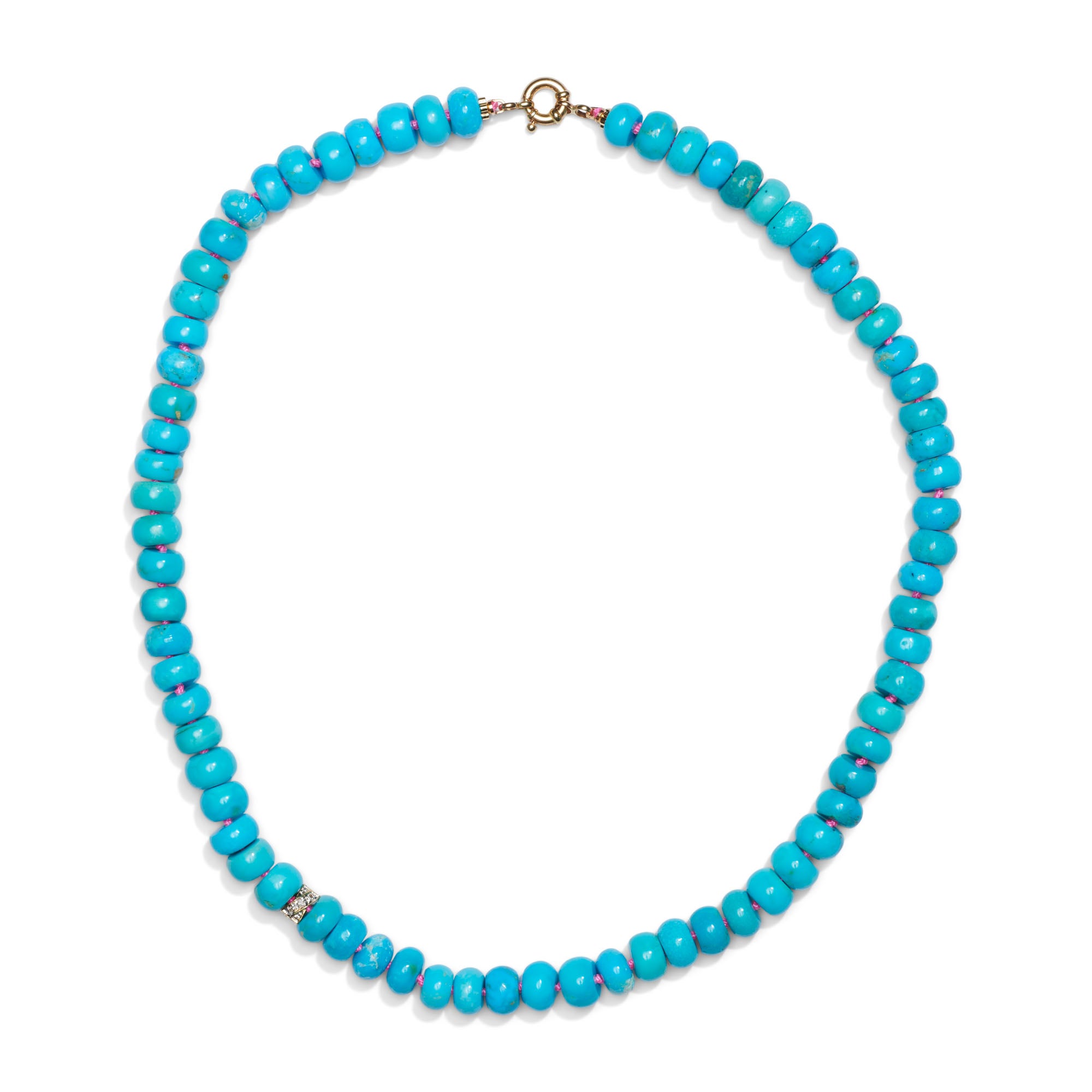 Arizona Sleeping Beauty Turquoise 200 Carat Beaded Necklace with Diamonds  For Sale