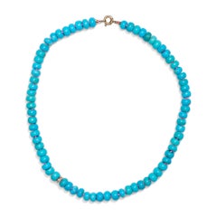 Solid Gold 14K Arizona Sleeping Beauty Turquoise Beaded Necklace with Diamonds