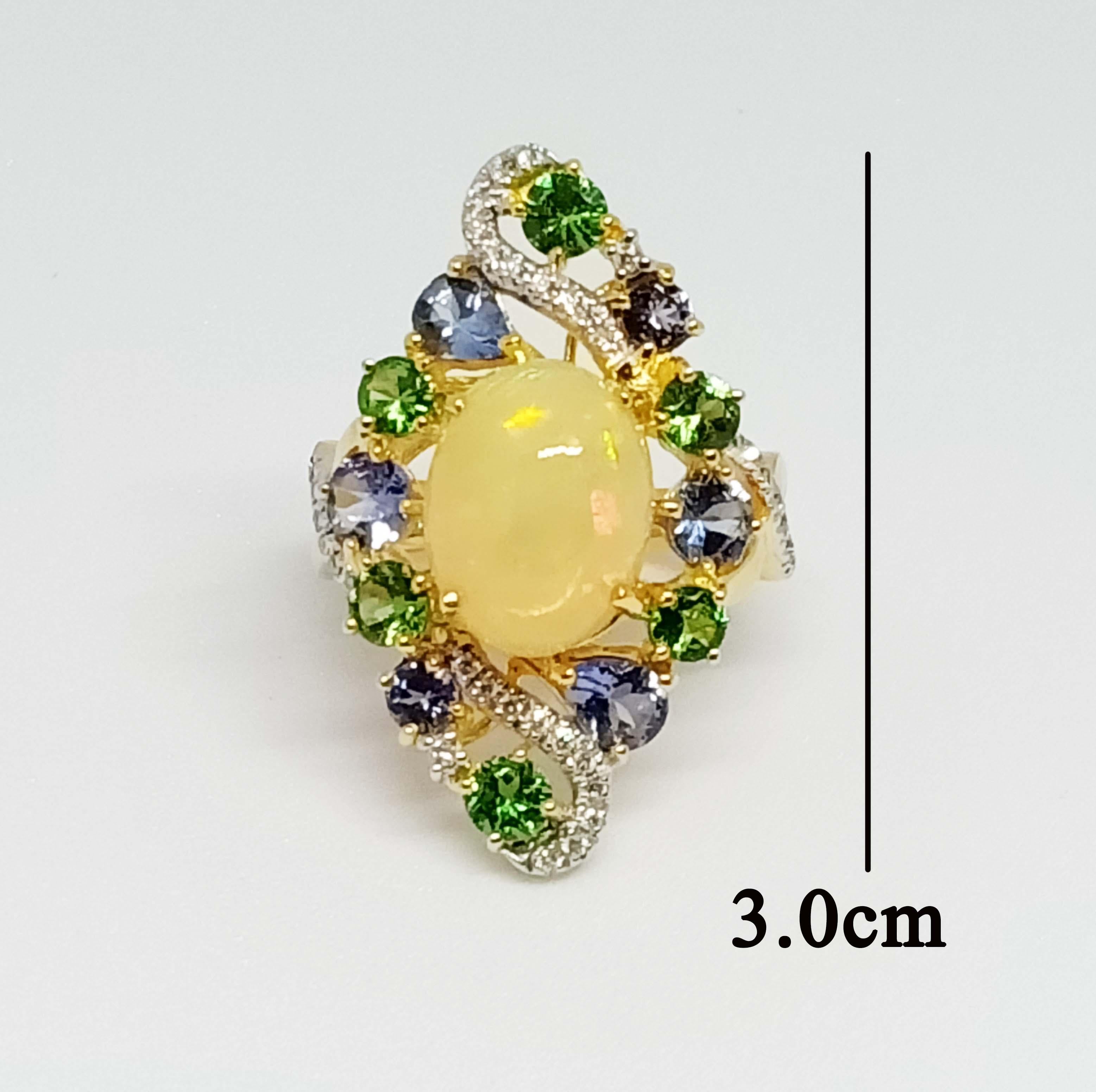 Solid Gold 14K Opal Tanzanites Tsavorite with Diamonds For Sale