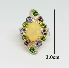 Solid Gold 14K Opal Tanzanites Tsavorite with Diamonds on Solid Gold 