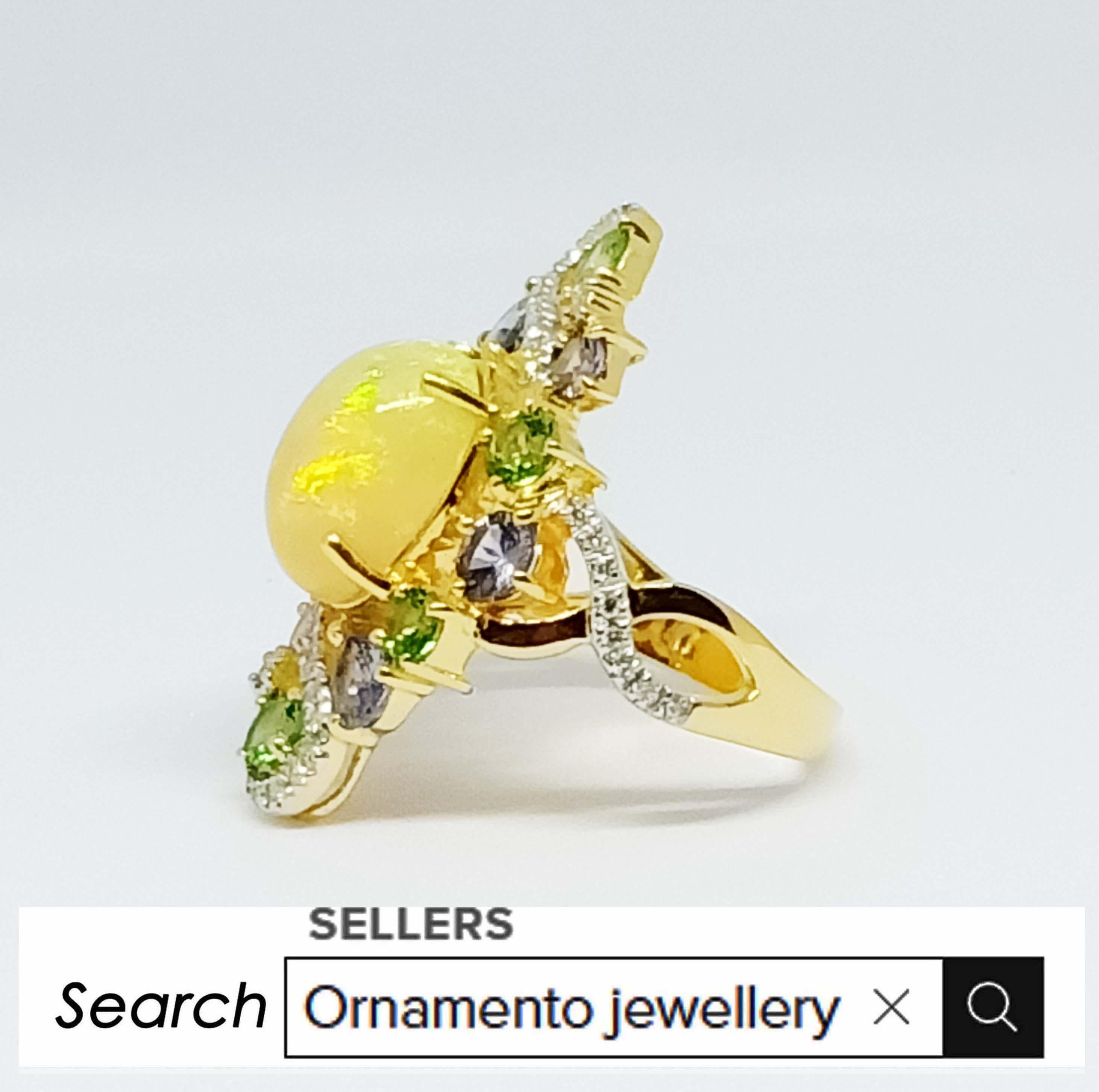 Solid Gold 14K Opal Tanzanites Tsavorite with Diamonds In New Condition For Sale In Bangkok, TH