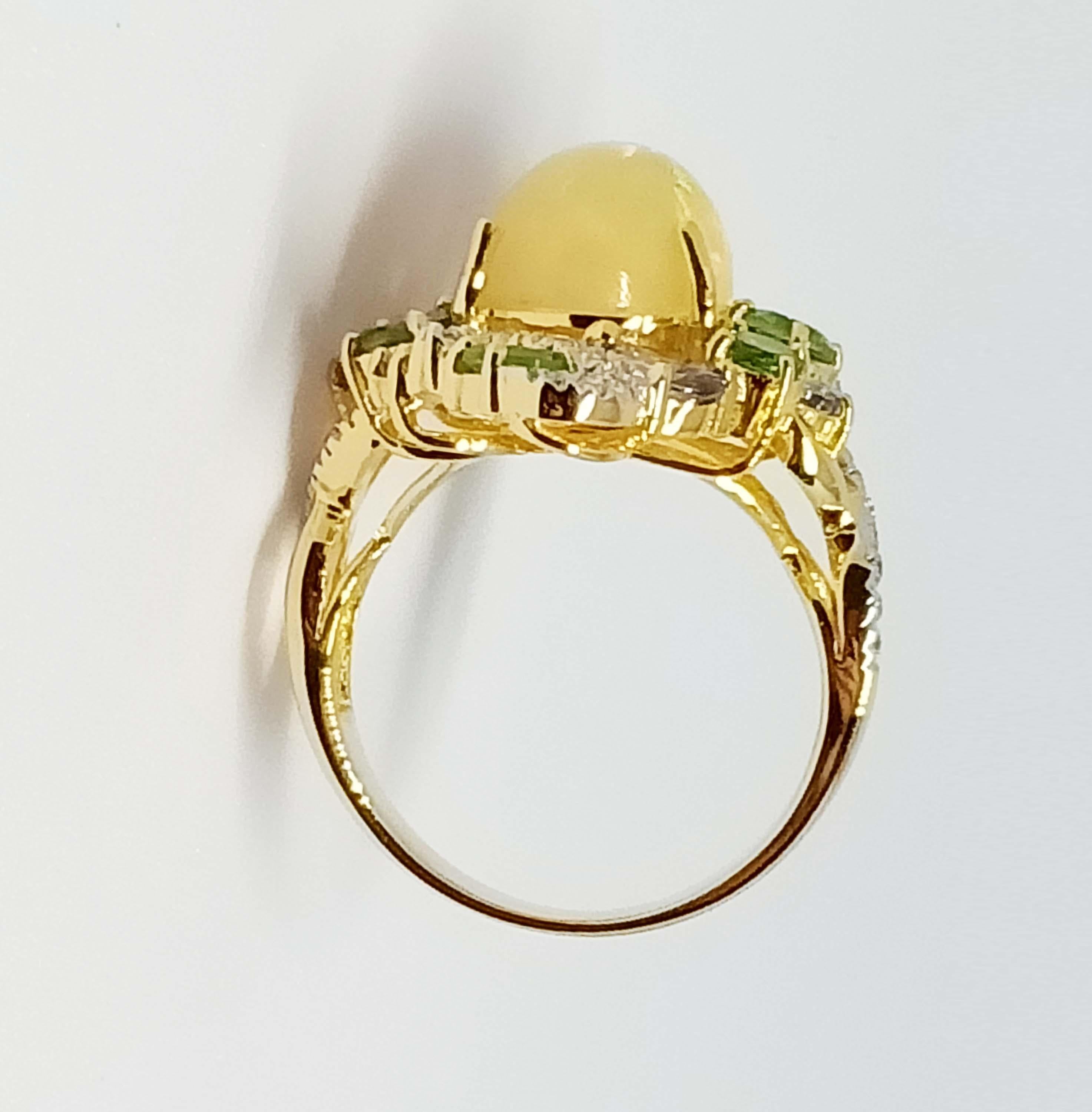 Massivgold 14K Opal Tanzanite Tsavorit mit Diamanten Damen im Angebot