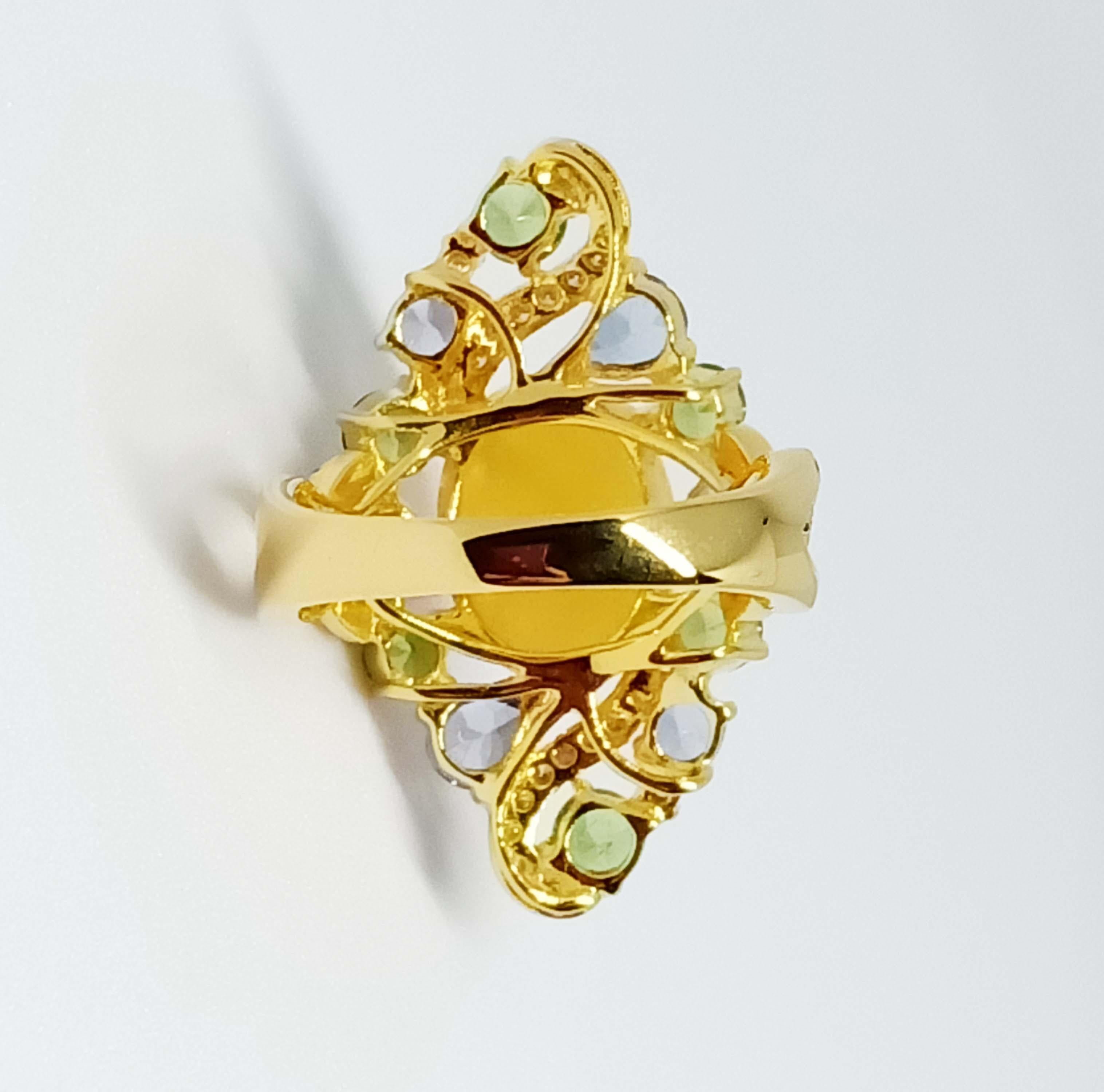 Solid Gold 14K Opal Tanzanites Tsavorite with Diamonds For Sale 2