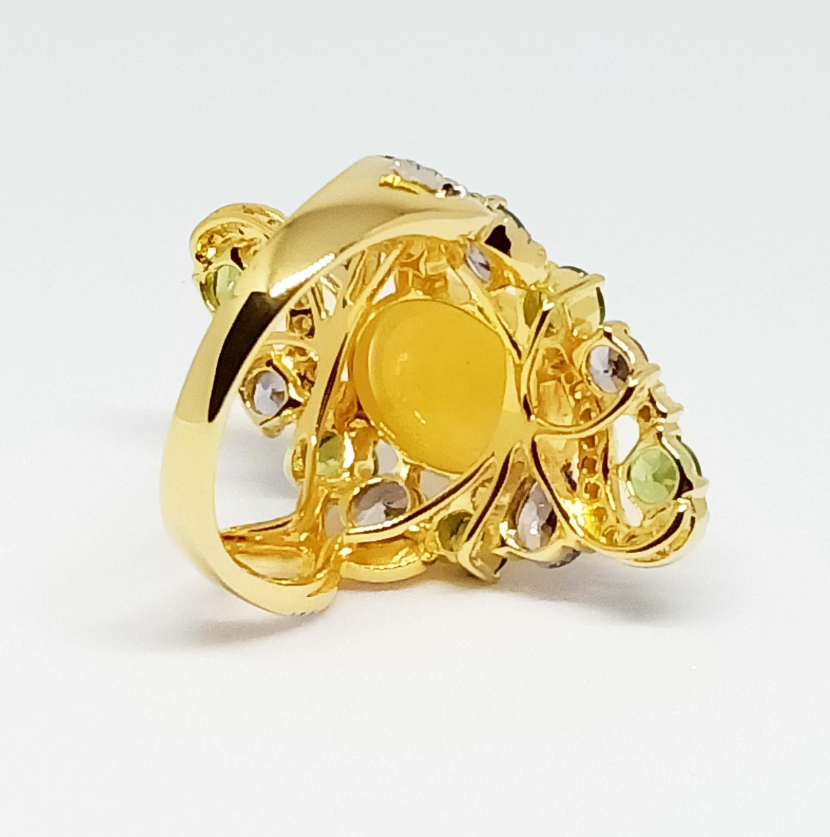 Massivgold 14K Opal Tanzanite Tsavorit mit Diamanten im Angebot 3