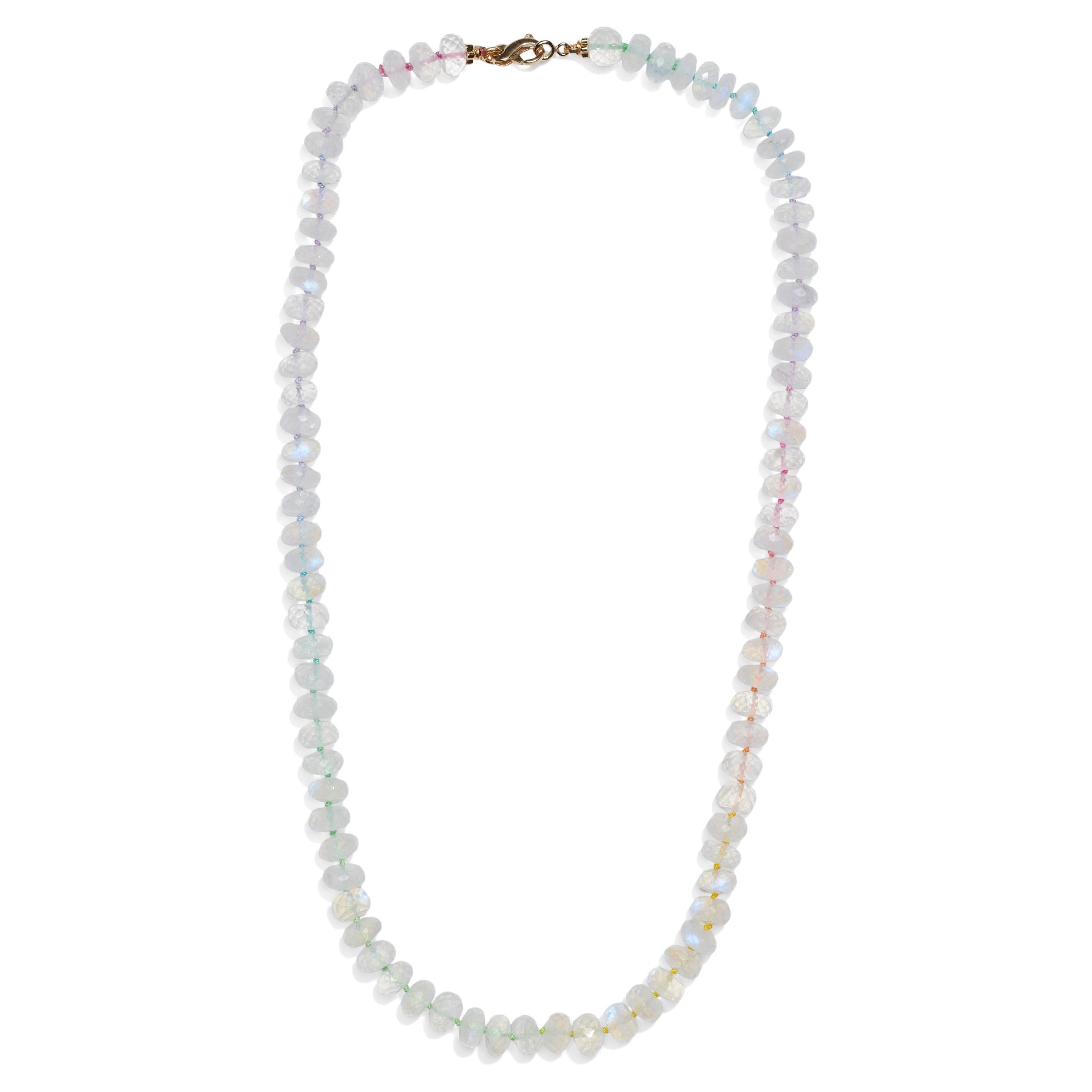 140 Carat Blue Rainbow Moonstone Necklace in 14K Solid Gold For Sale