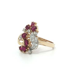 Solid Gold 1.60ctw Oval Rich Red Ruby & Diamond Open Heart Cluster Ring