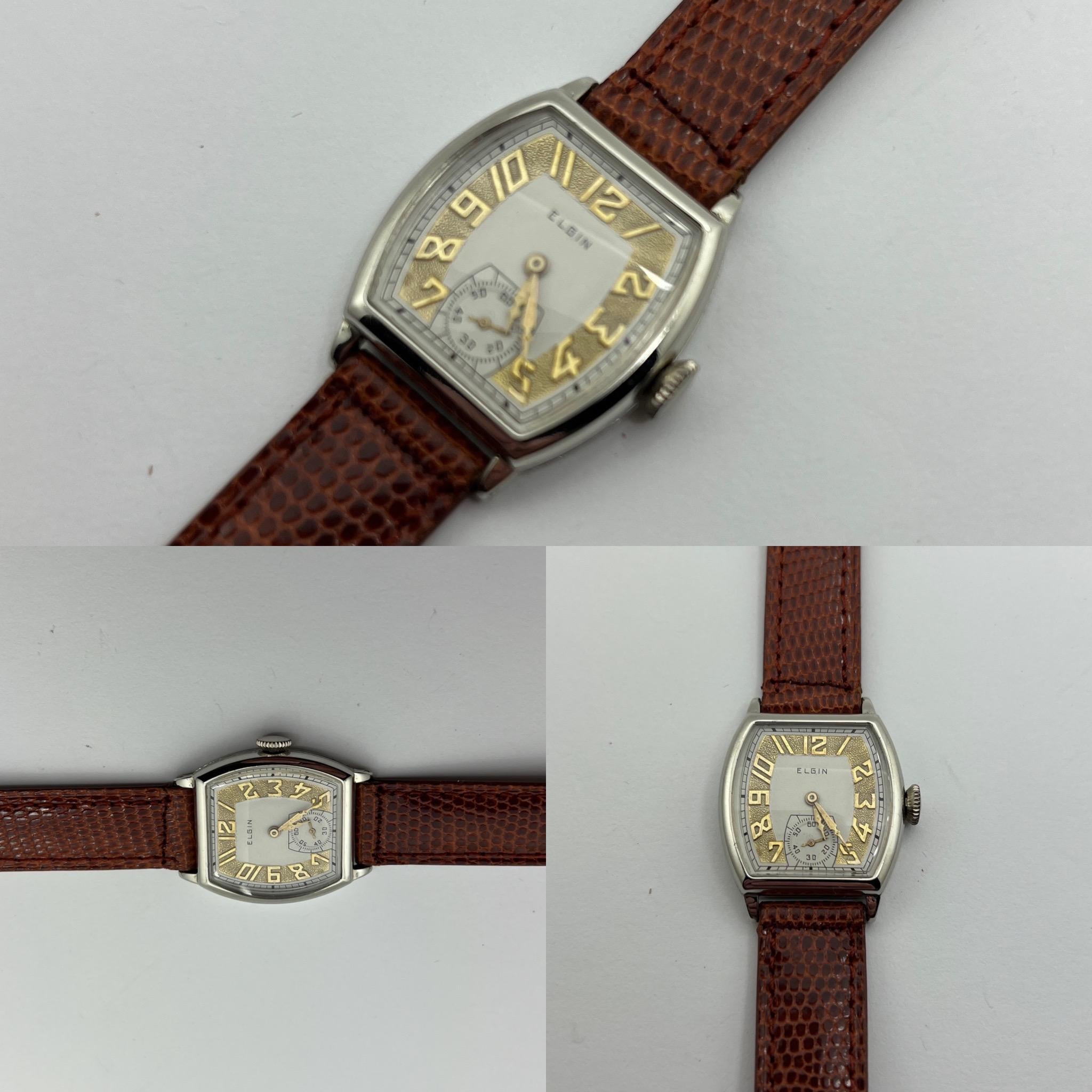 Solid Gold 1930 Elgin Art Deco Watch with a Chased Bezel Restored 6