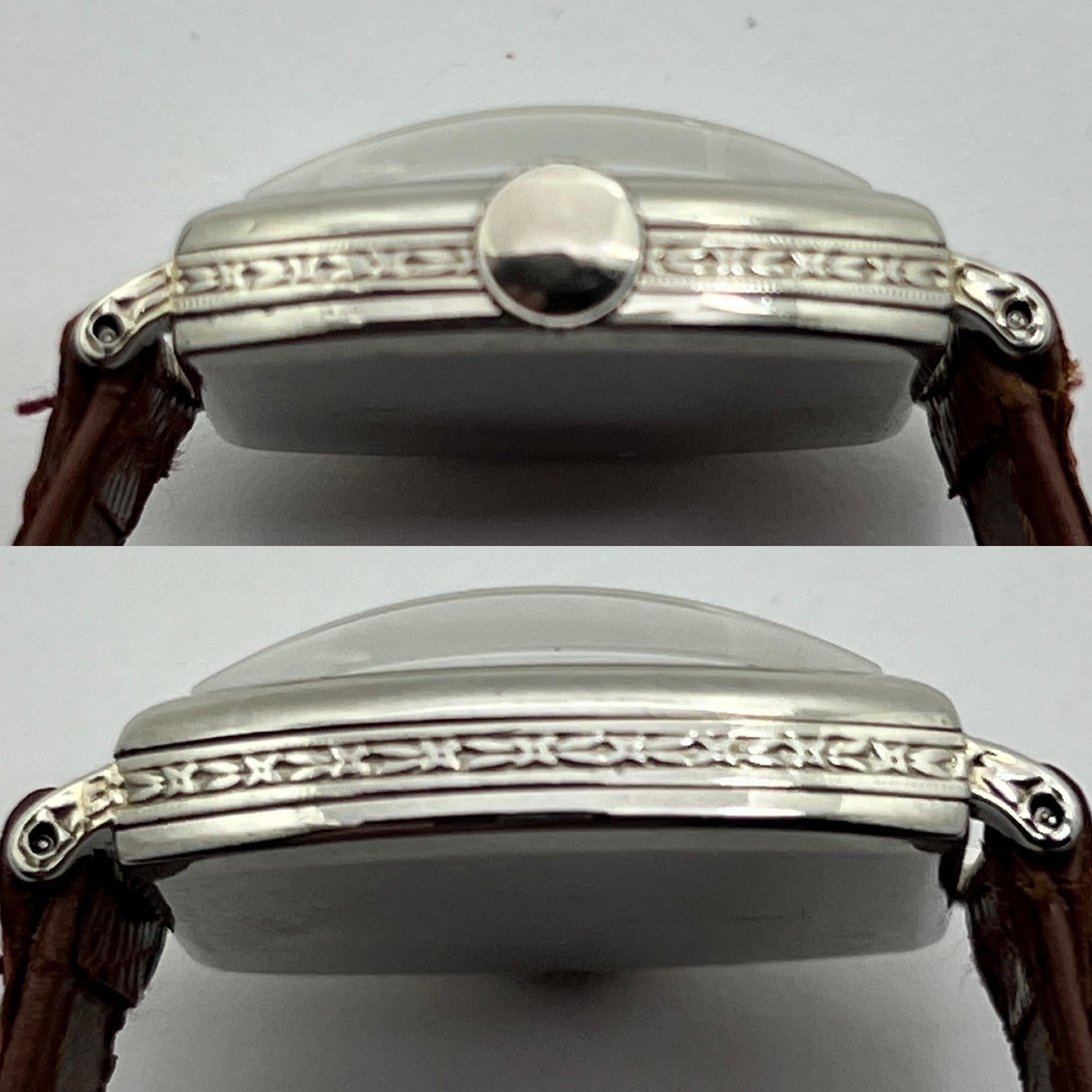 Solid Gold 1930 Elgin Art Deco Watch with a Chased Bezel Restored In Excellent Condition In Raleigh, NC