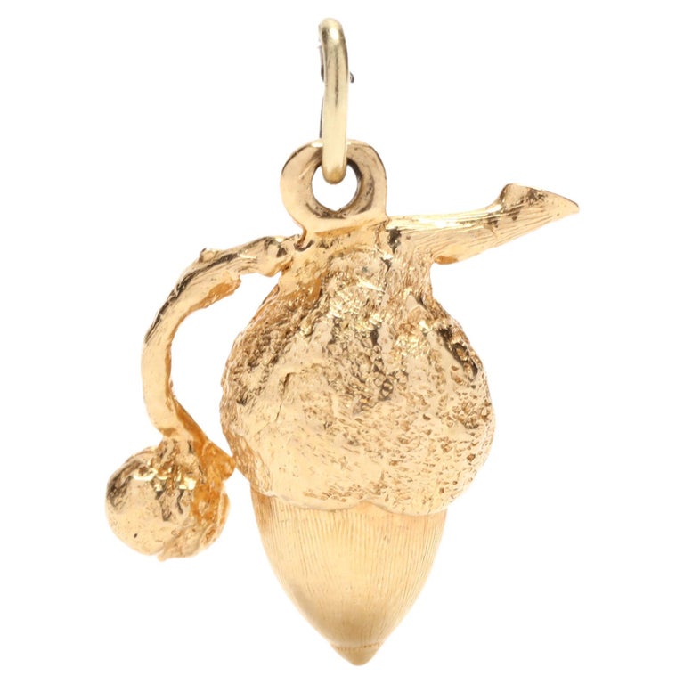 Solid Gold Acorn Charm, 18KT Yellow Gold at 1stDibs