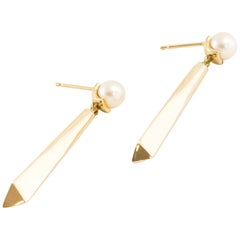 Vis Viva Drop Earring with Akoya Pearls in 14k Yellow Gold