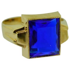 Vintage Solid Gold Art Deco Sapphire Ring Hand Constructed