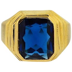 Solid Gold Art Deco Signet Style Sapphire Ring Hand Constructed Vintage Solid Gold Art Deco Signet Style Sapphire Ring Hand Constructed