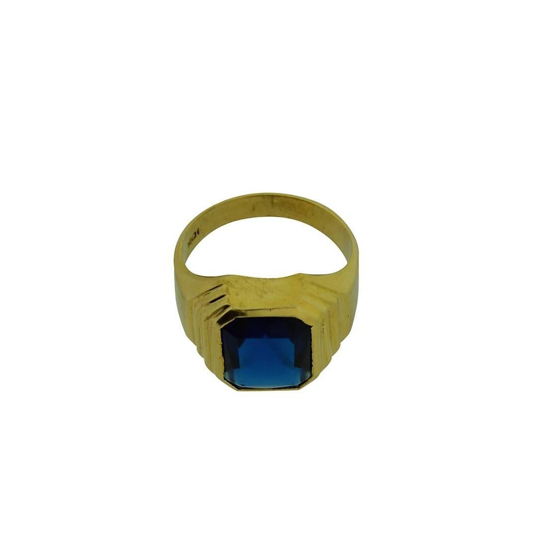 Solid Gold Art Deco Signet Style Sapphire Ring Hand Constructed 1