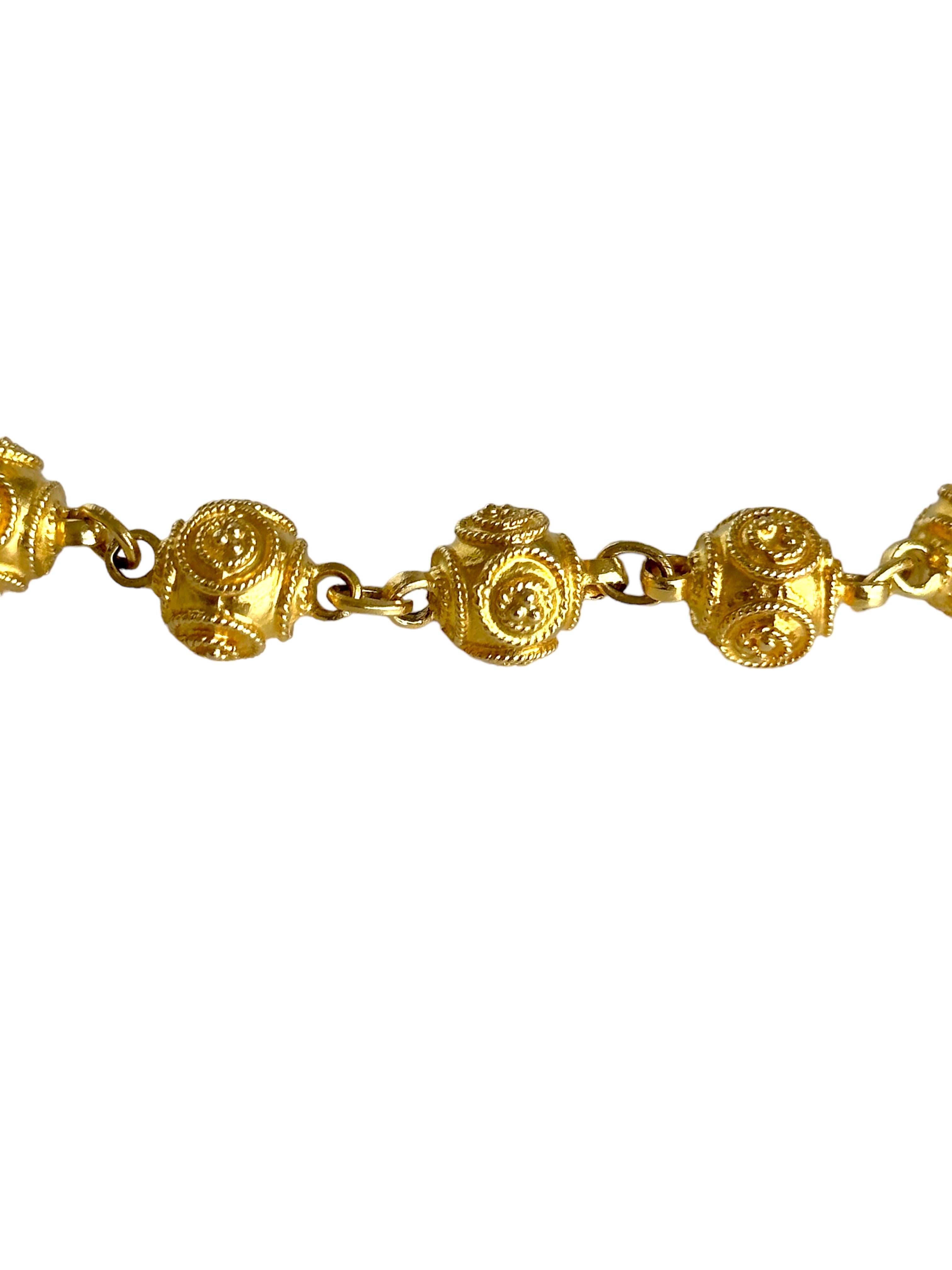 18 Karat Gelbgold Perlen-Halskette im etruskischen Stil im Zustand „Hervorragend“ im Angebot in West Palm Beach, FL