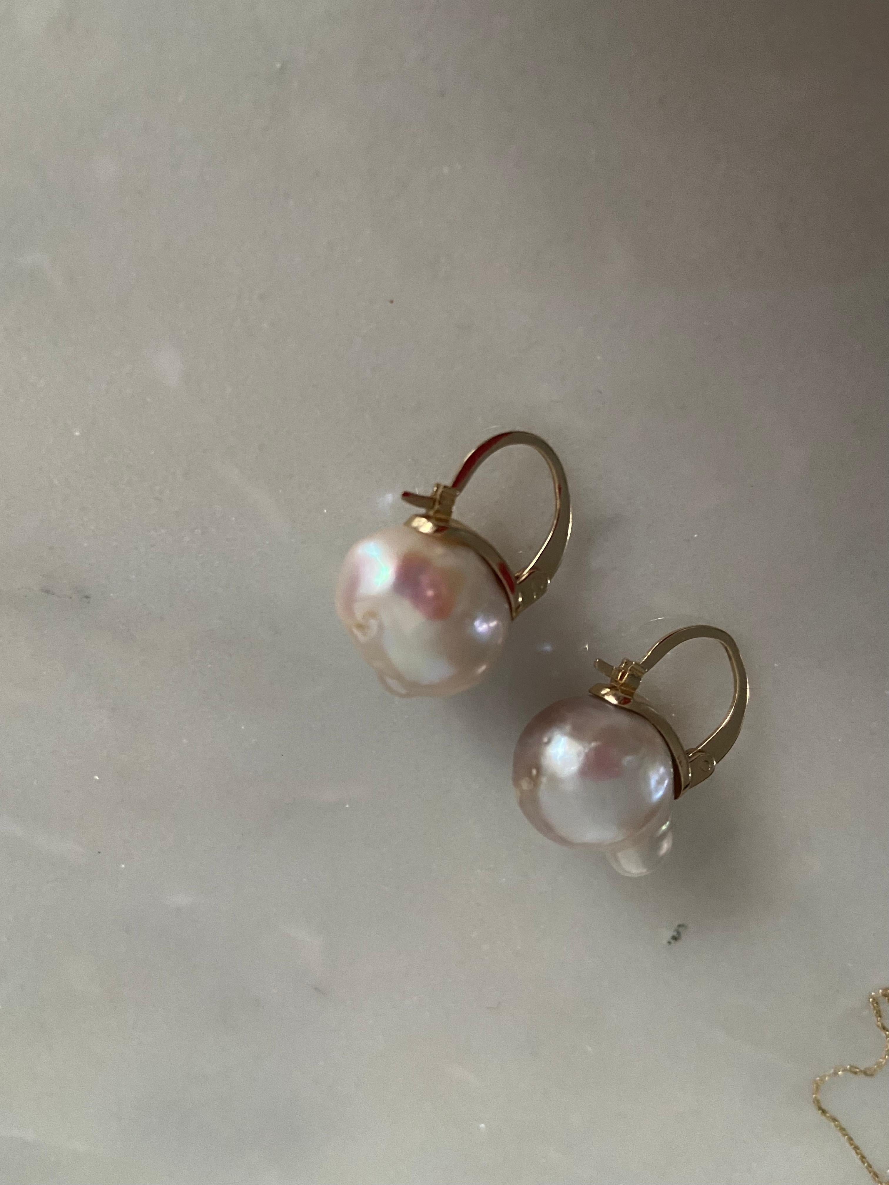 Solid Gold Baroque Pearl Drop Earrings In New Condition For Sale In New York, NY