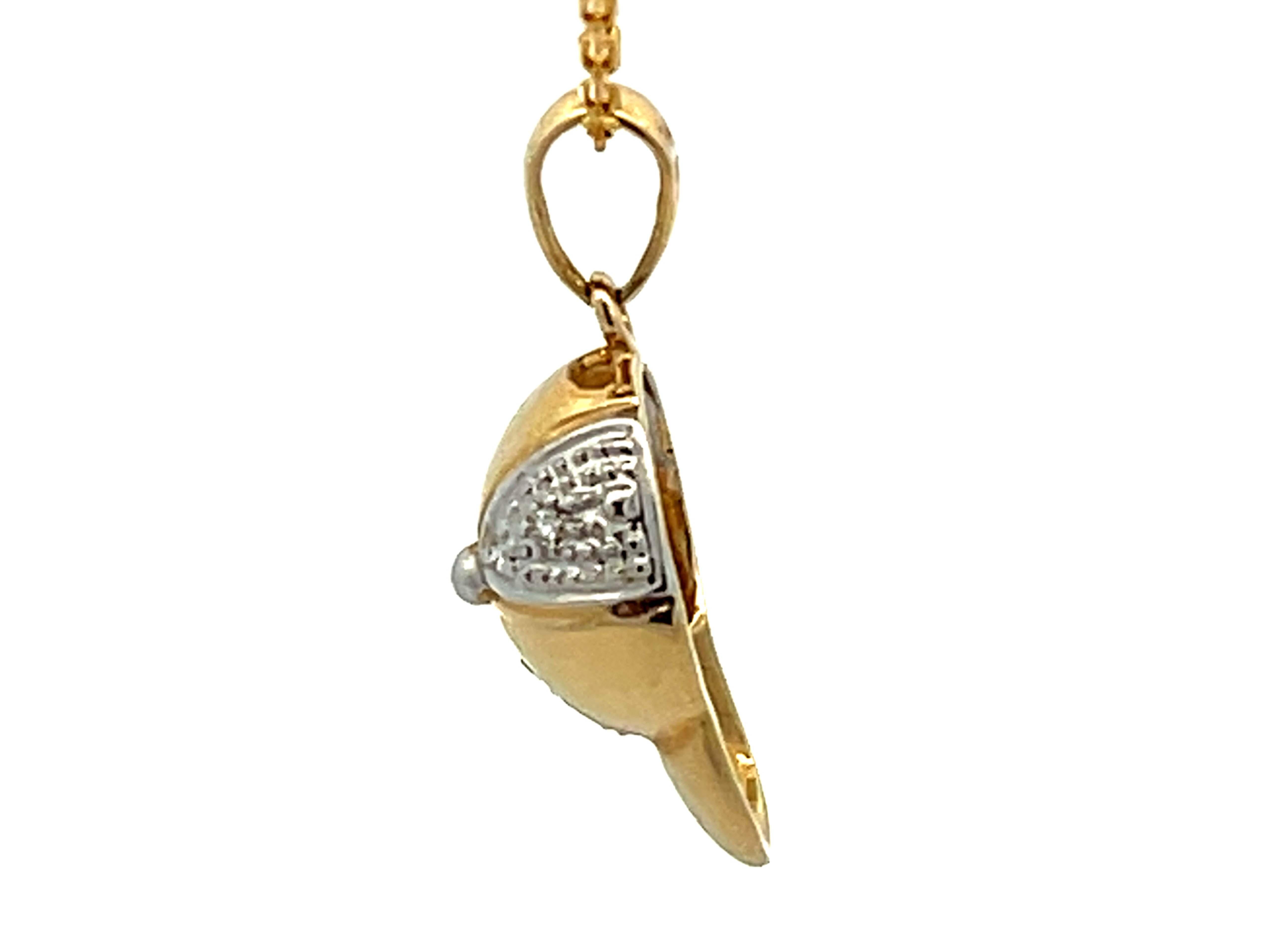 Modern Solid Gold Baseball Hat Diamond Pendant Necklace For Sale