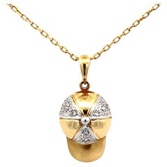 Vintage Solid Gold Baseball Hat Diamond Pendant Necklace