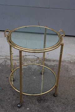 Solid Gold Brass Round Bar Trolley with Exportable Tray, Italy, 1970s