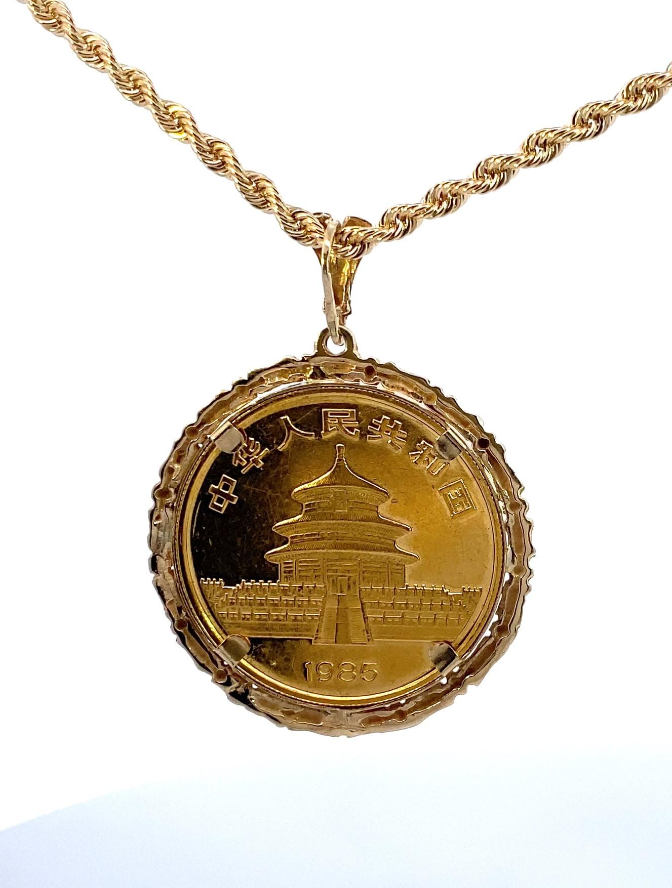 Solid Gold China Panda Coin Pendant with Chain For Sale at 1stDibs | gold panda  coin necklace, chinese gold coin pendant, gold panda pendant