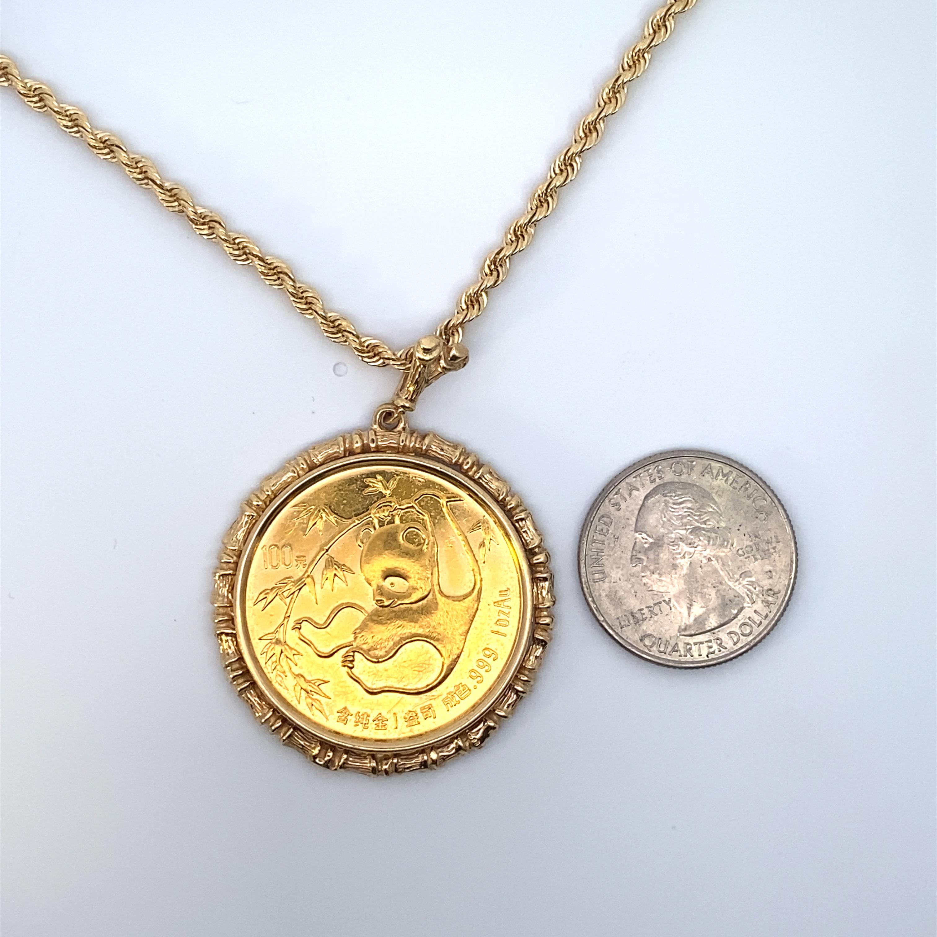 Women's or Men's Solid Gold China Panda Coin Pendant with Chain For Sale