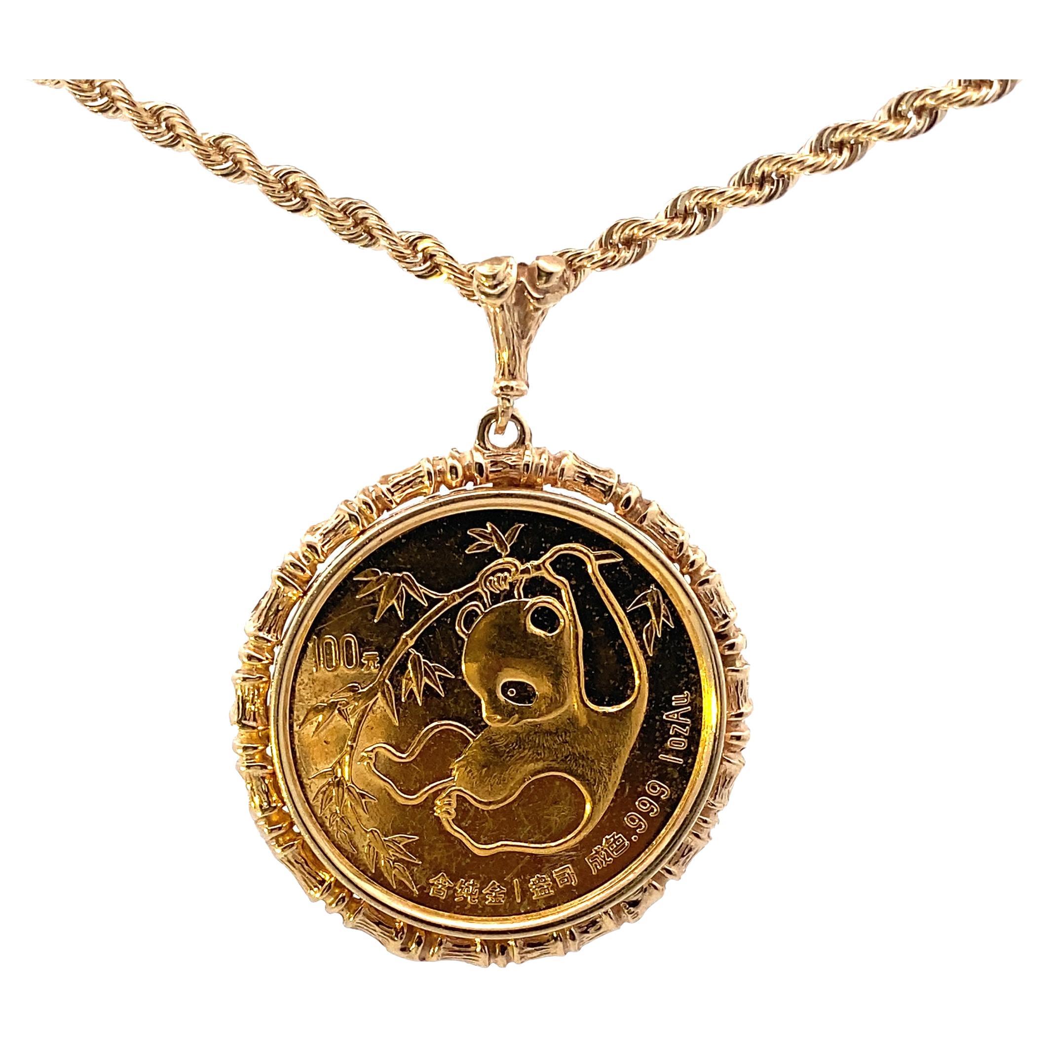 1stDibs Gold Solid China Panda Coin Pendant Chain