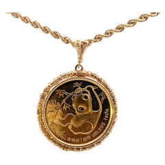 Solid Gold China Panda Coin Pendant with Chain