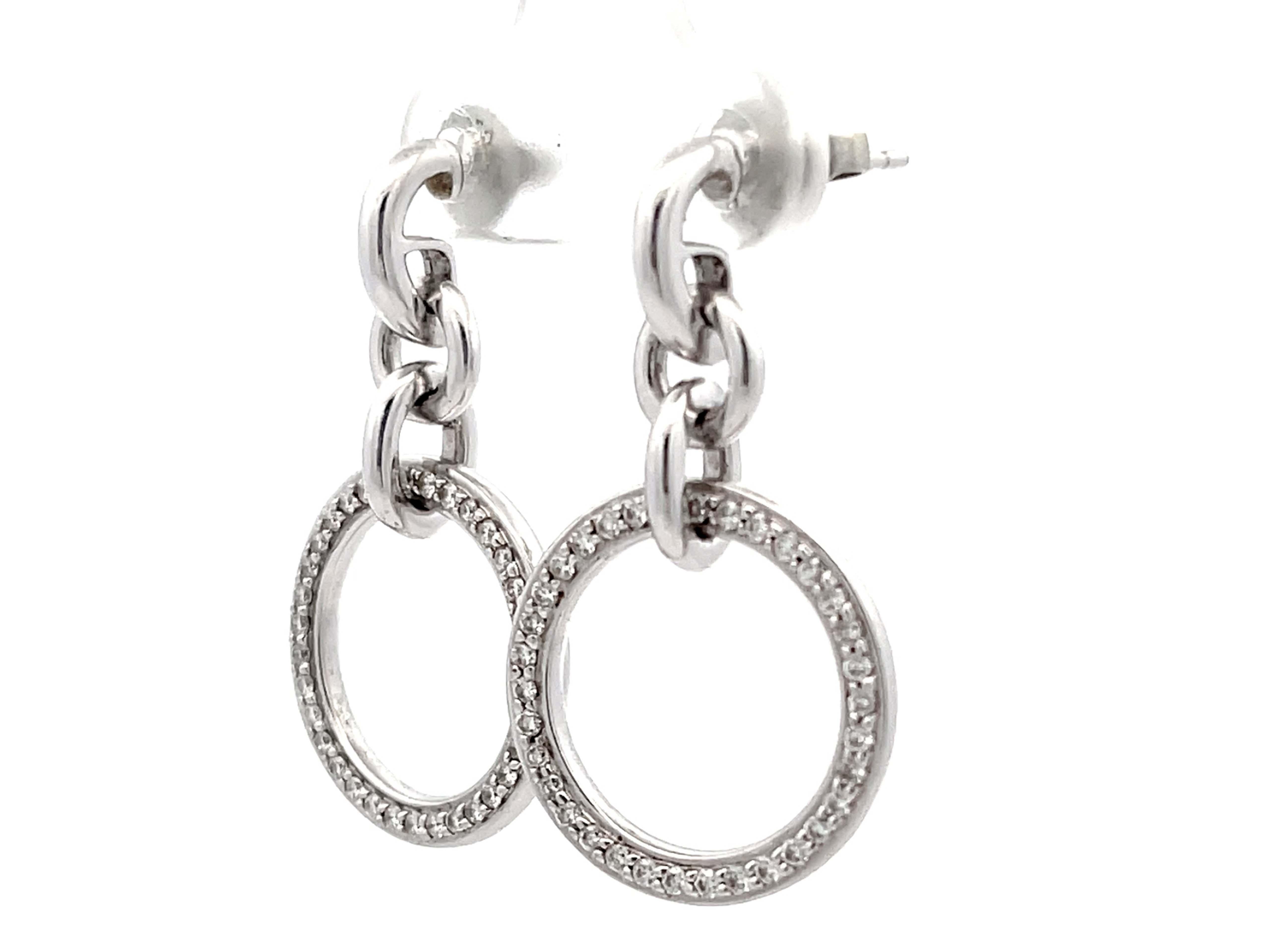 Brilliant Cut Solid Gold Diamond Dangly Hoop Earrings 18K  For Sale