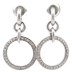 Retro Solid Gold Diamond Dangly Hoop Earrings 18K 