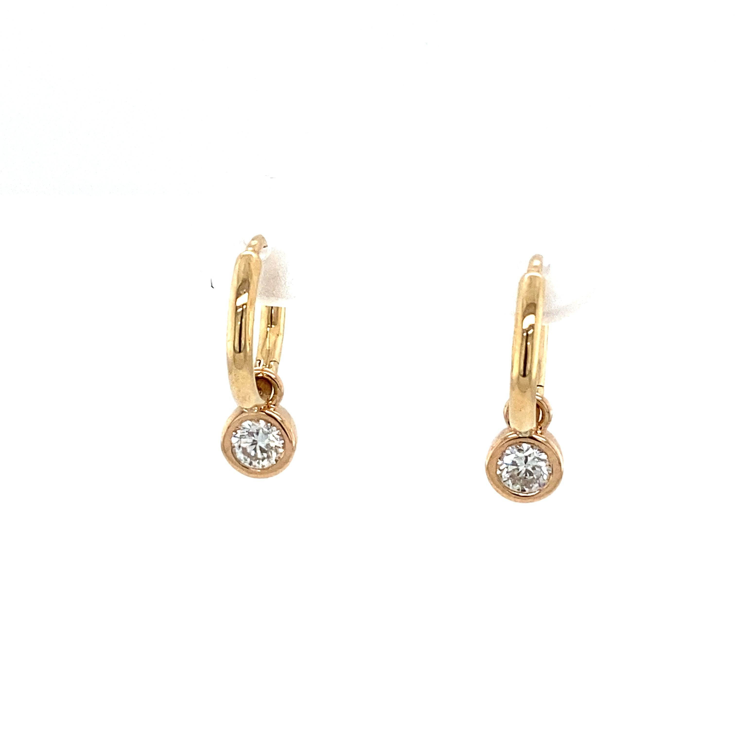 Solid Gold Diamond Drop Hoop Earrings 0.25ct in 14ct Gold In New Condition For Sale In London, GB