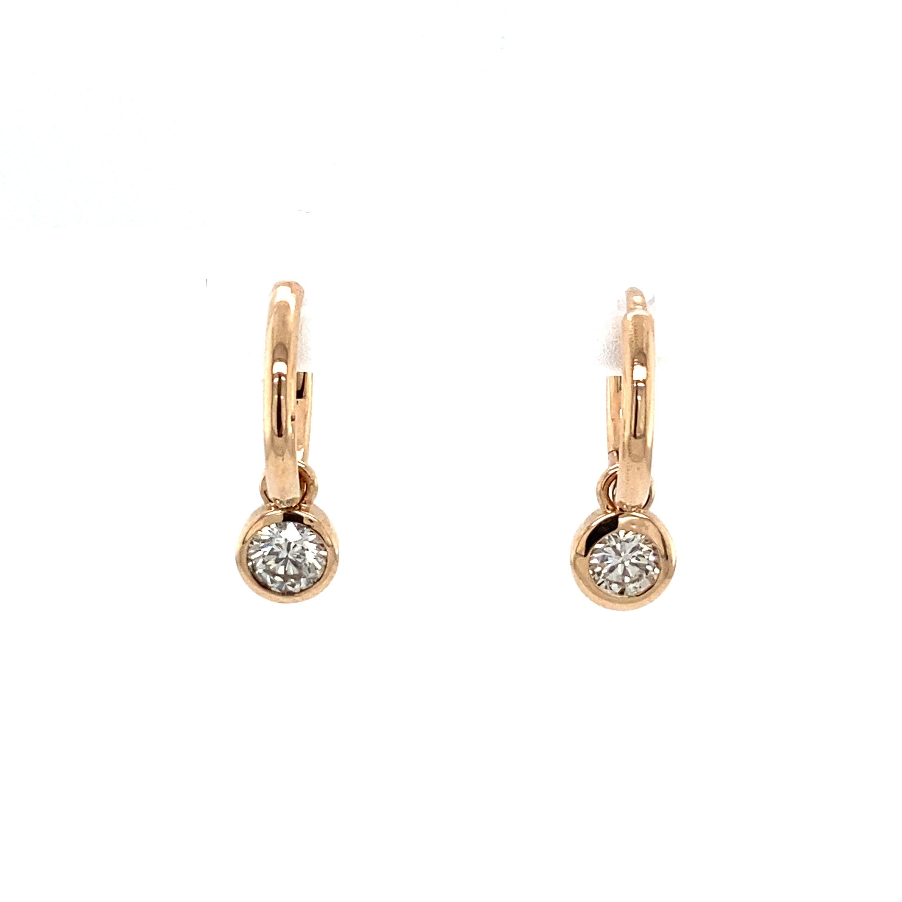 Solid Gold Diamond Drop Hoop Earrings 0.45ct in 14ct Gold In New Condition For Sale In London, GB