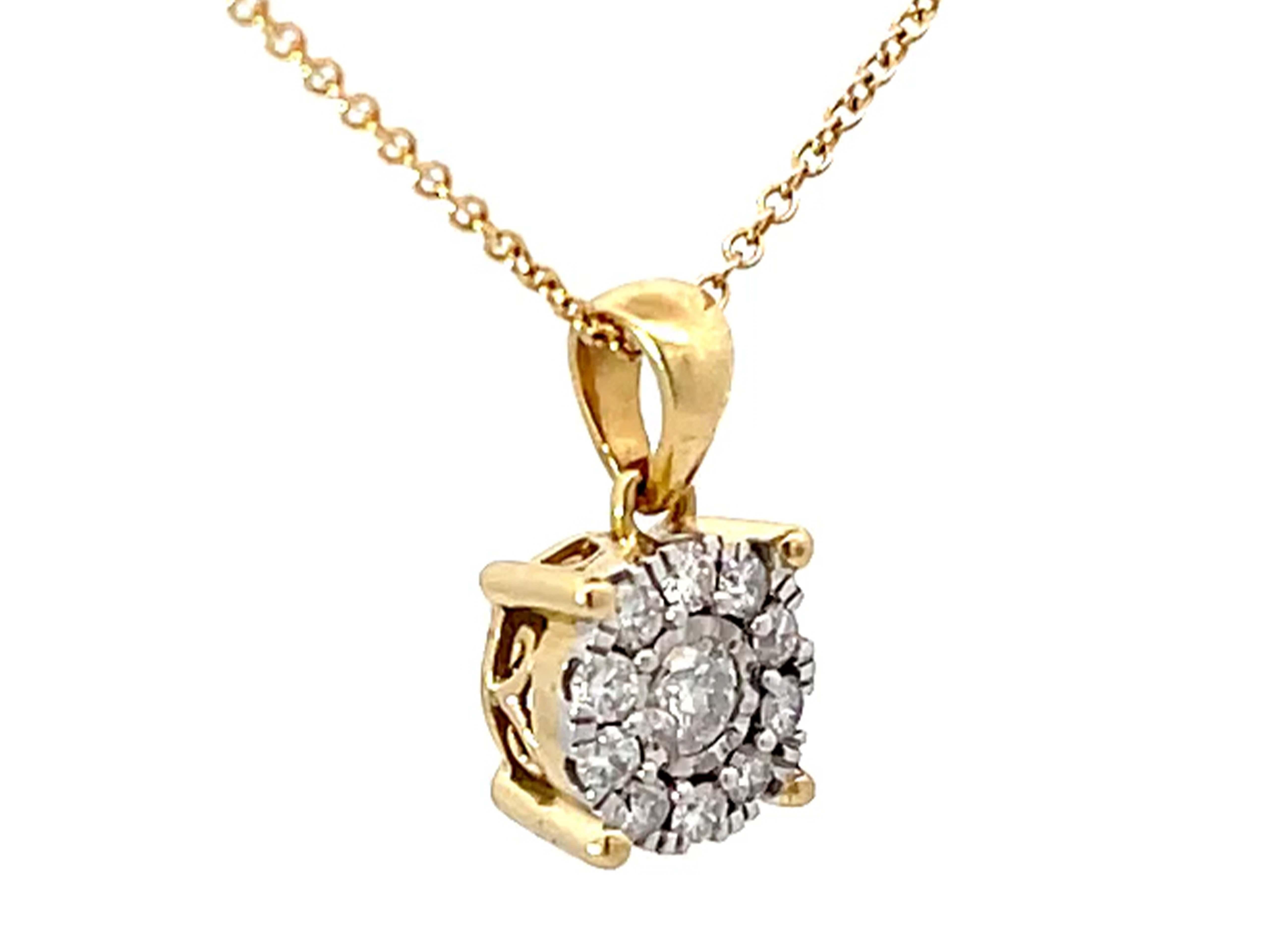 Modern Solid Gold Diamond Halo Pendant Necklace For Sale