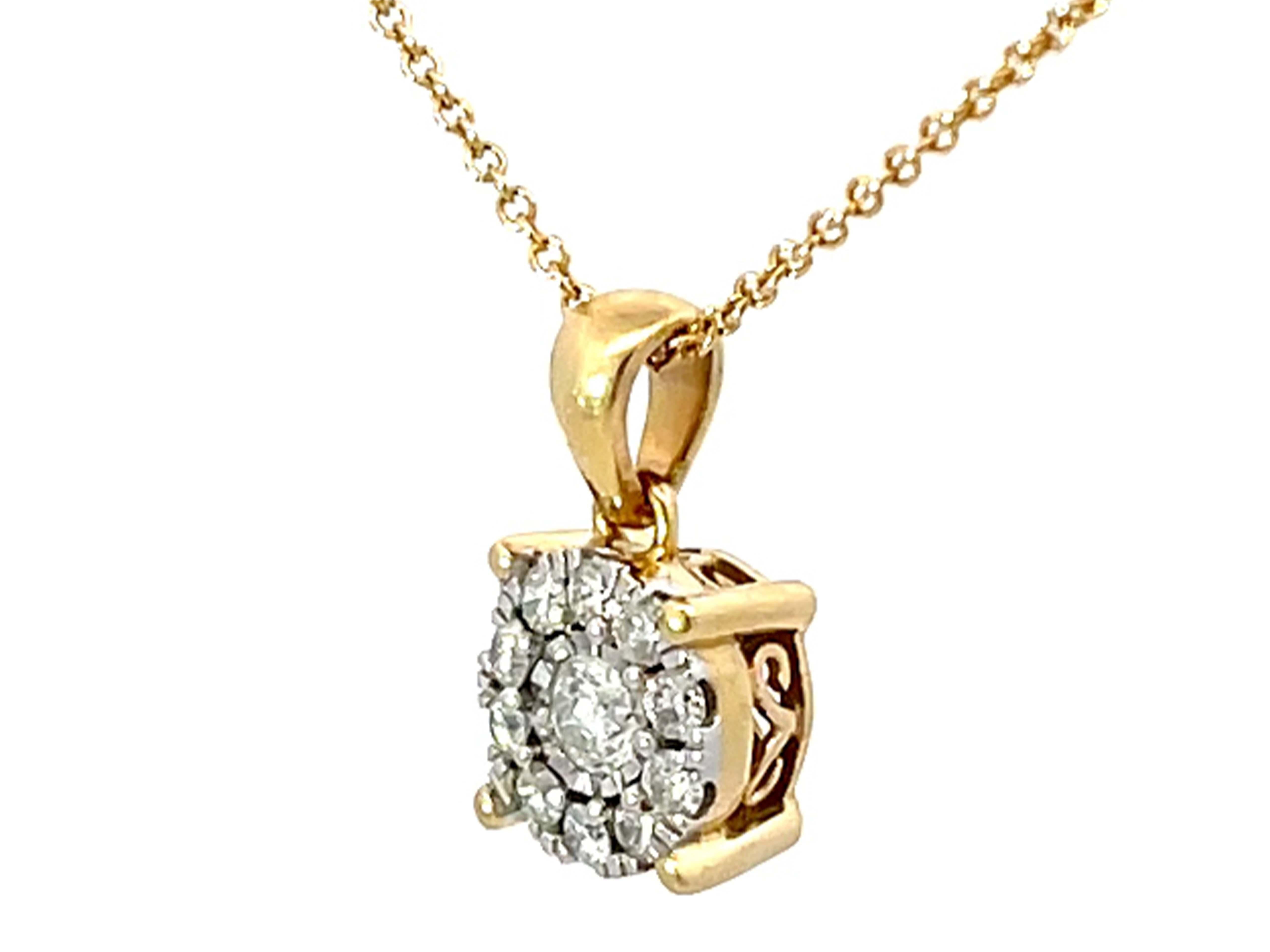 Brilliant Cut Solid Gold Diamond Halo Pendant Necklace For Sale