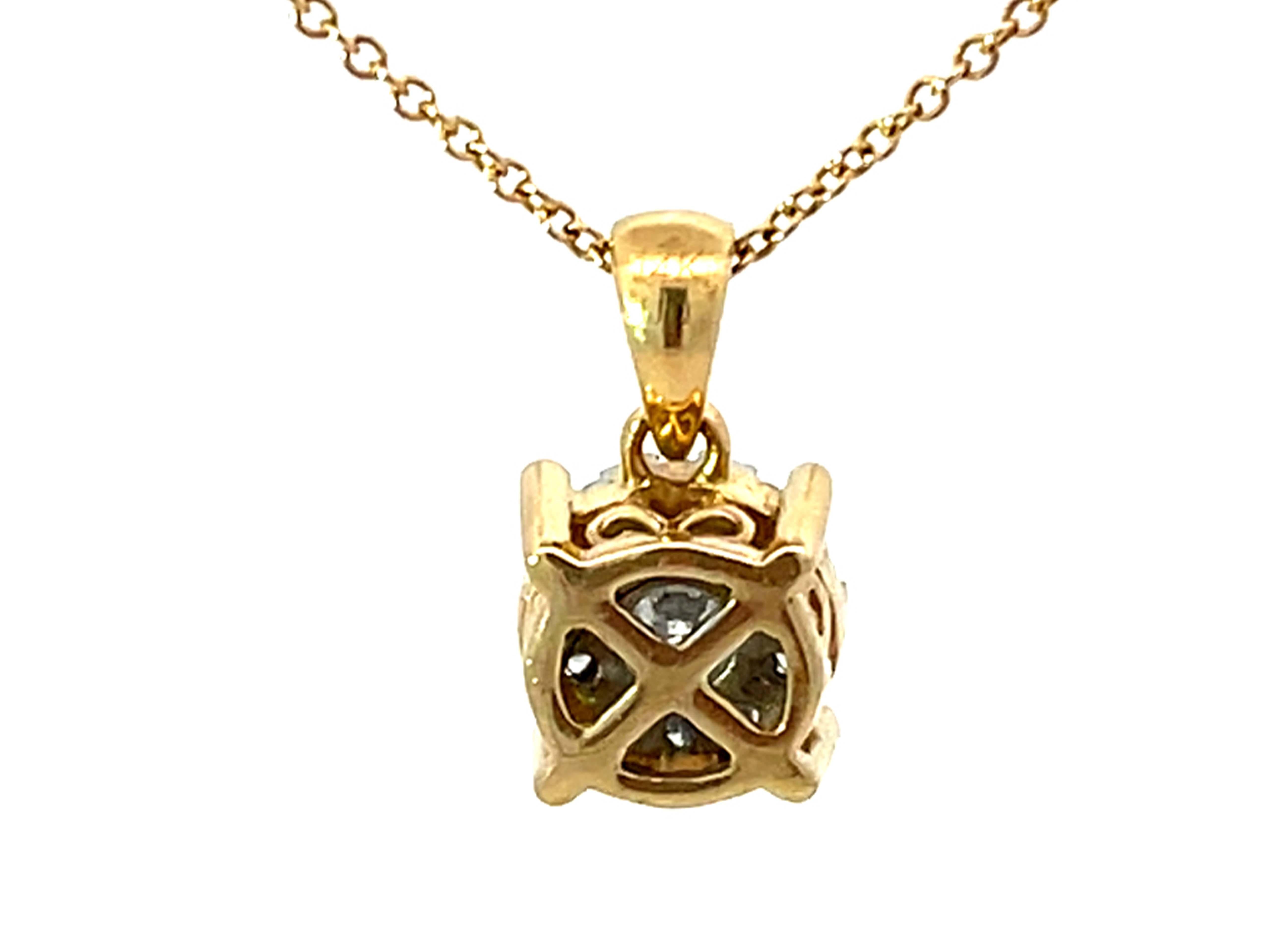 Solid Gold Diamond Halo Pendant Necklace For Sale 1