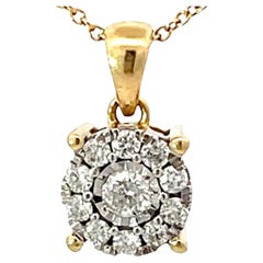 Vintage Solid Gold Diamond Halo Pendant Necklace