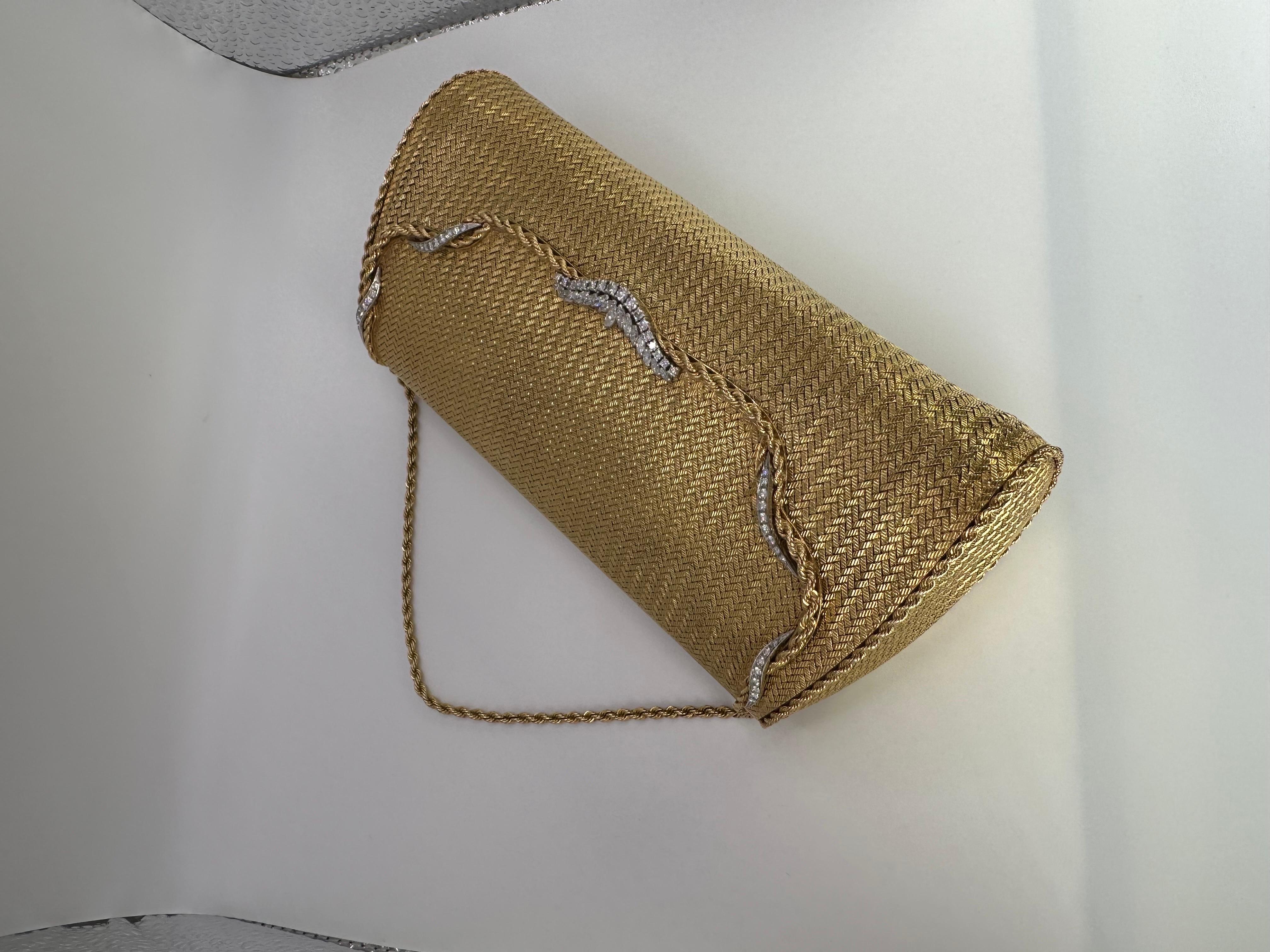 Solid Gold Diamond Purse 18 Karat Yellow Gold Rare Find! For Sale 1