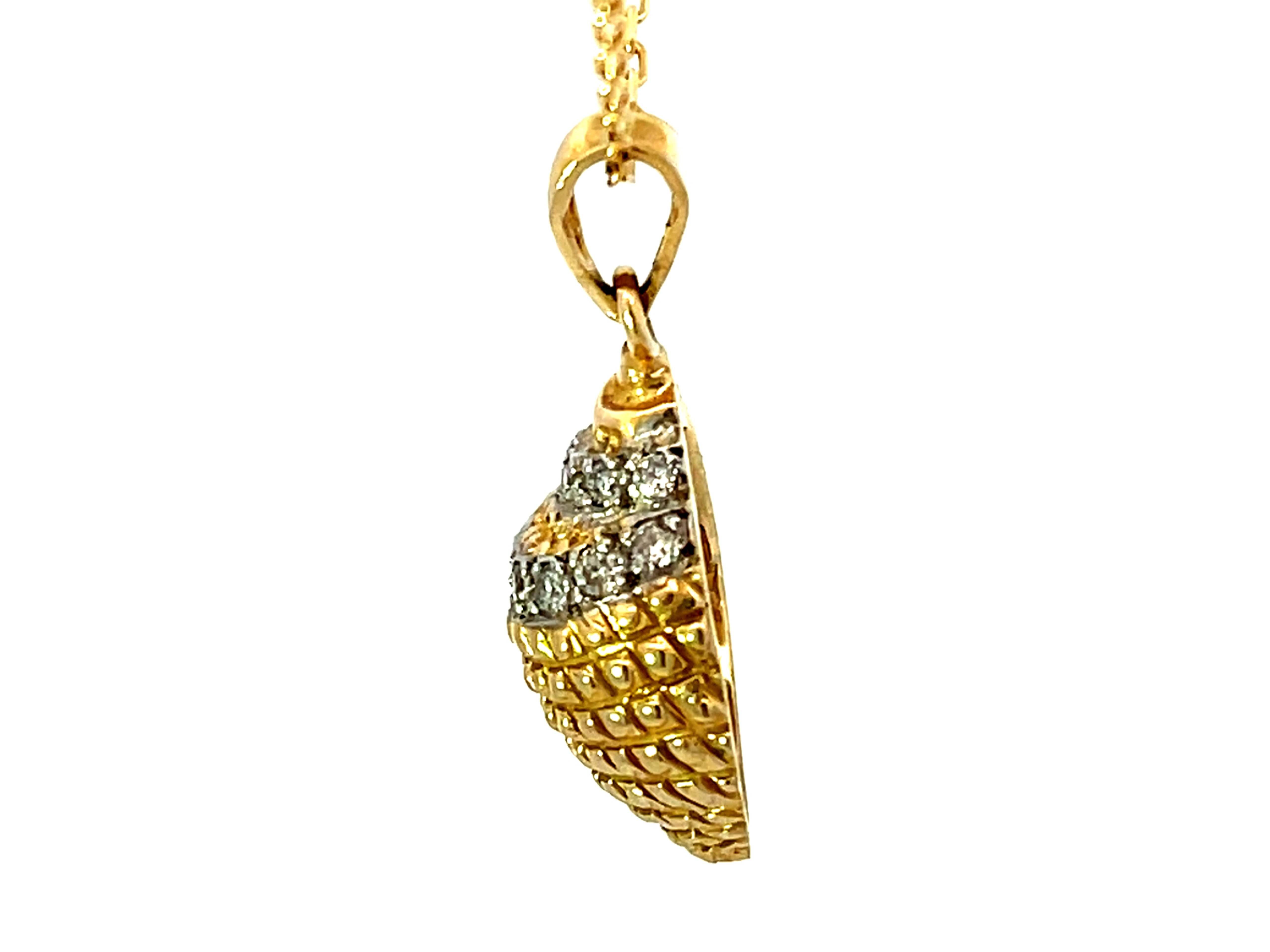 Women's Solid Gold Diamond Seashell Pendant Necklace For Sale