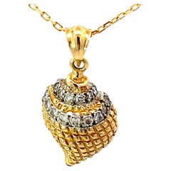 Retro Solid Gold Diamond Seashell Pendant Necklace