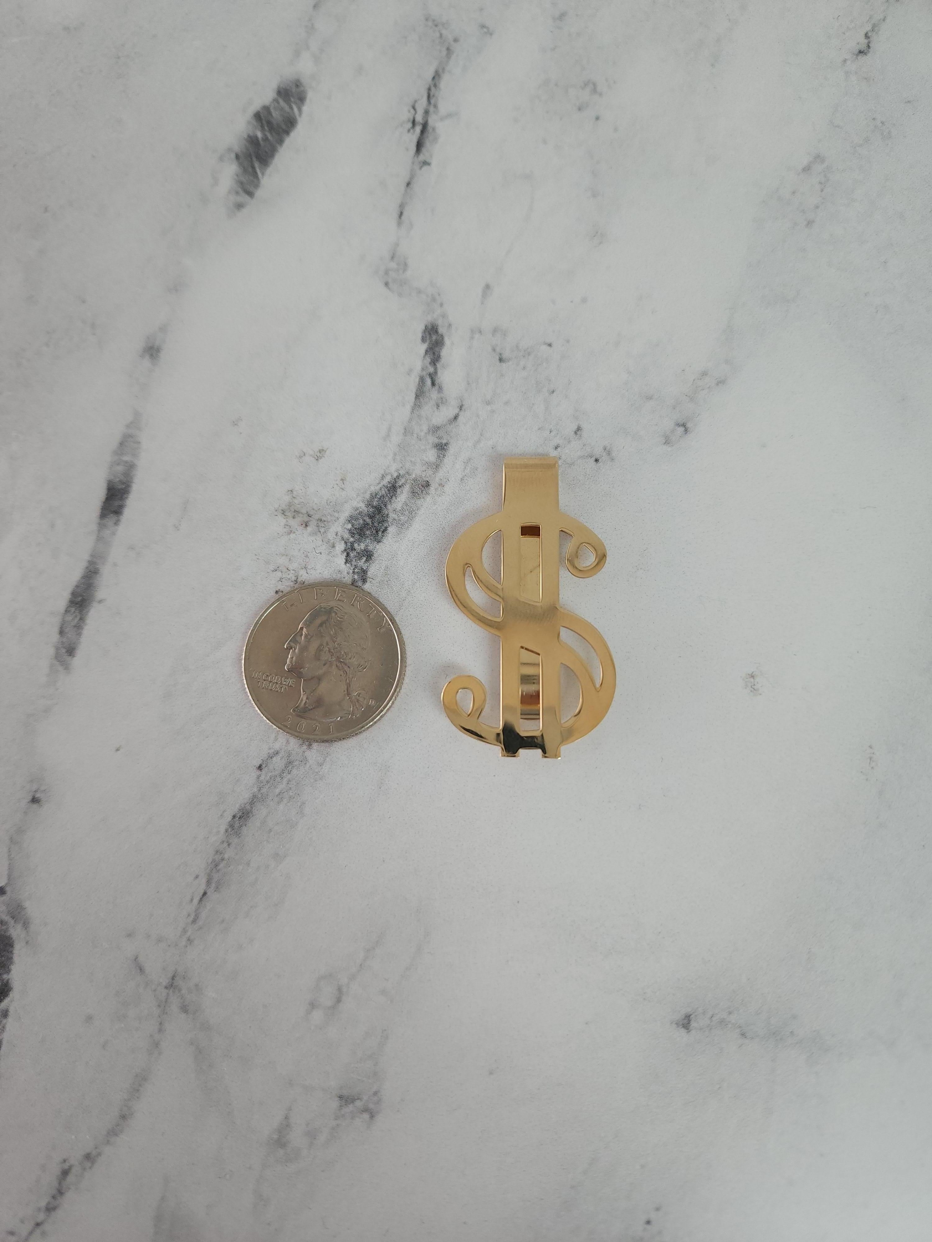 Solid Gold Dollar Sign Money Clip 14k Yellow Gold In New Condition For Sale In Sugar Land, TX