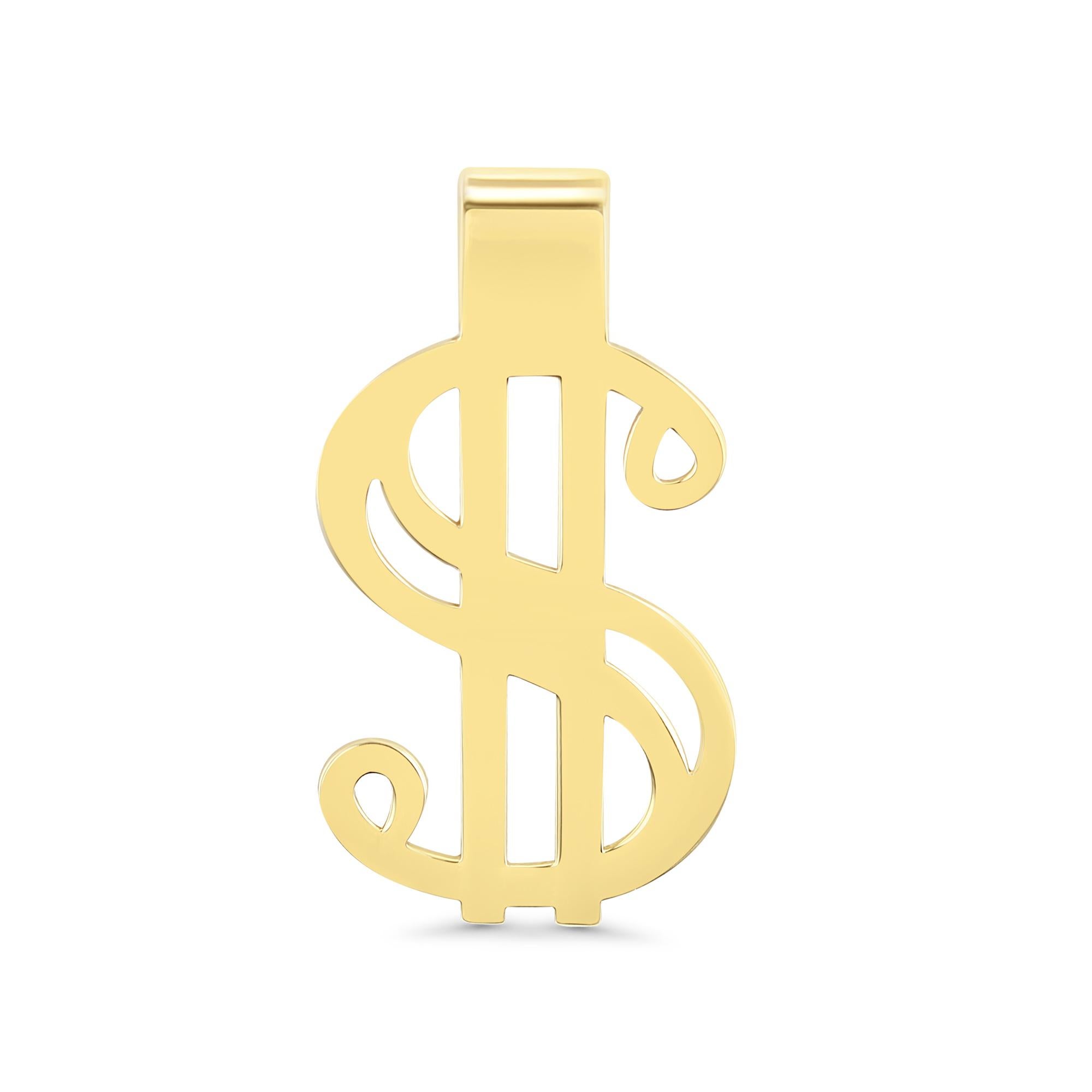 Women's or Men's Solid Gold Dollar Sign Money Clip 14k Yellow Gold For Sale