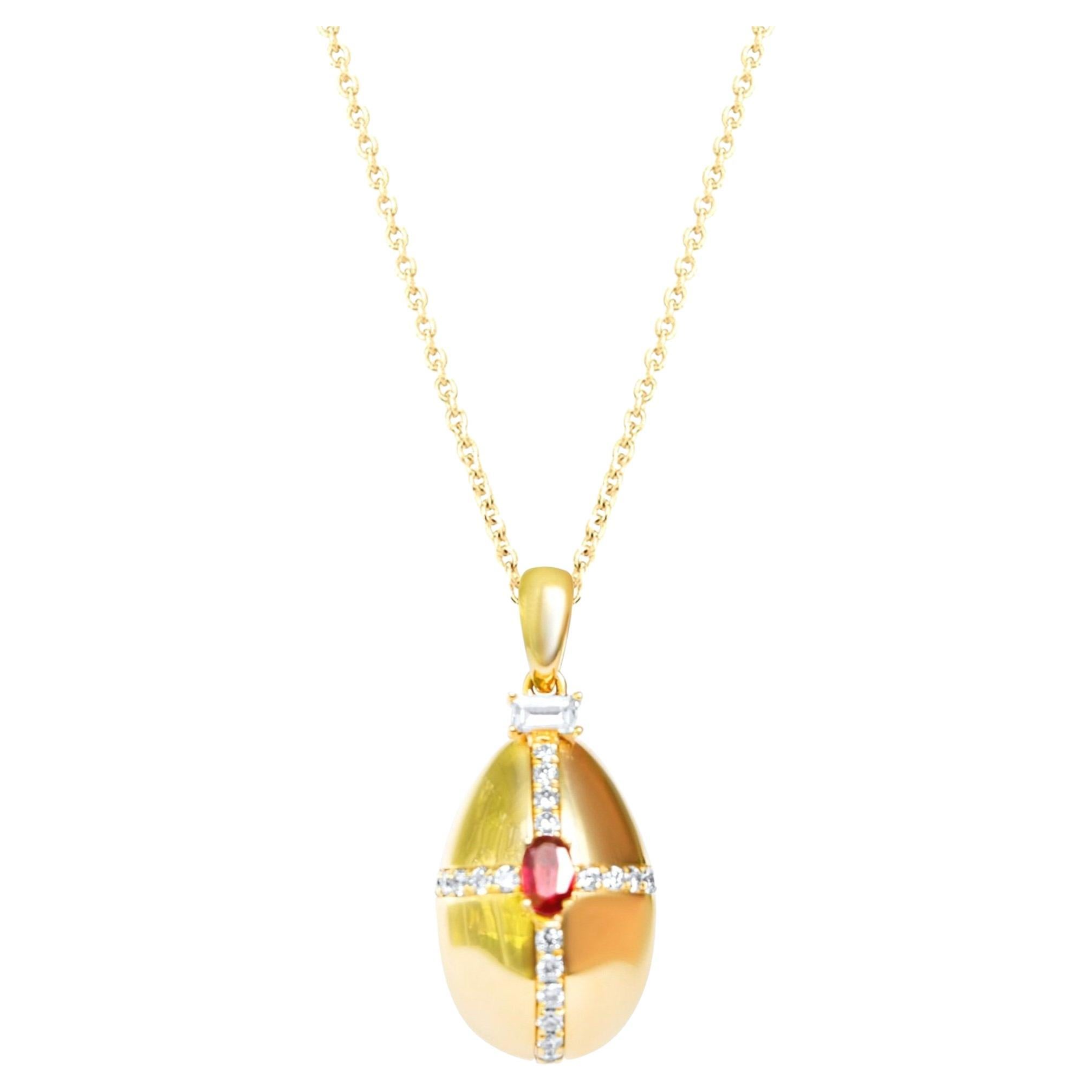 Enchanted Solid Yellow Gold and Ruby Egg Charm Pendant Mega Locket For Sale