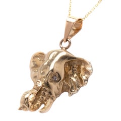 Gold & Diamond ELEPHANT Pendant Necklace, Solid Gold Unique Animal Jewelry