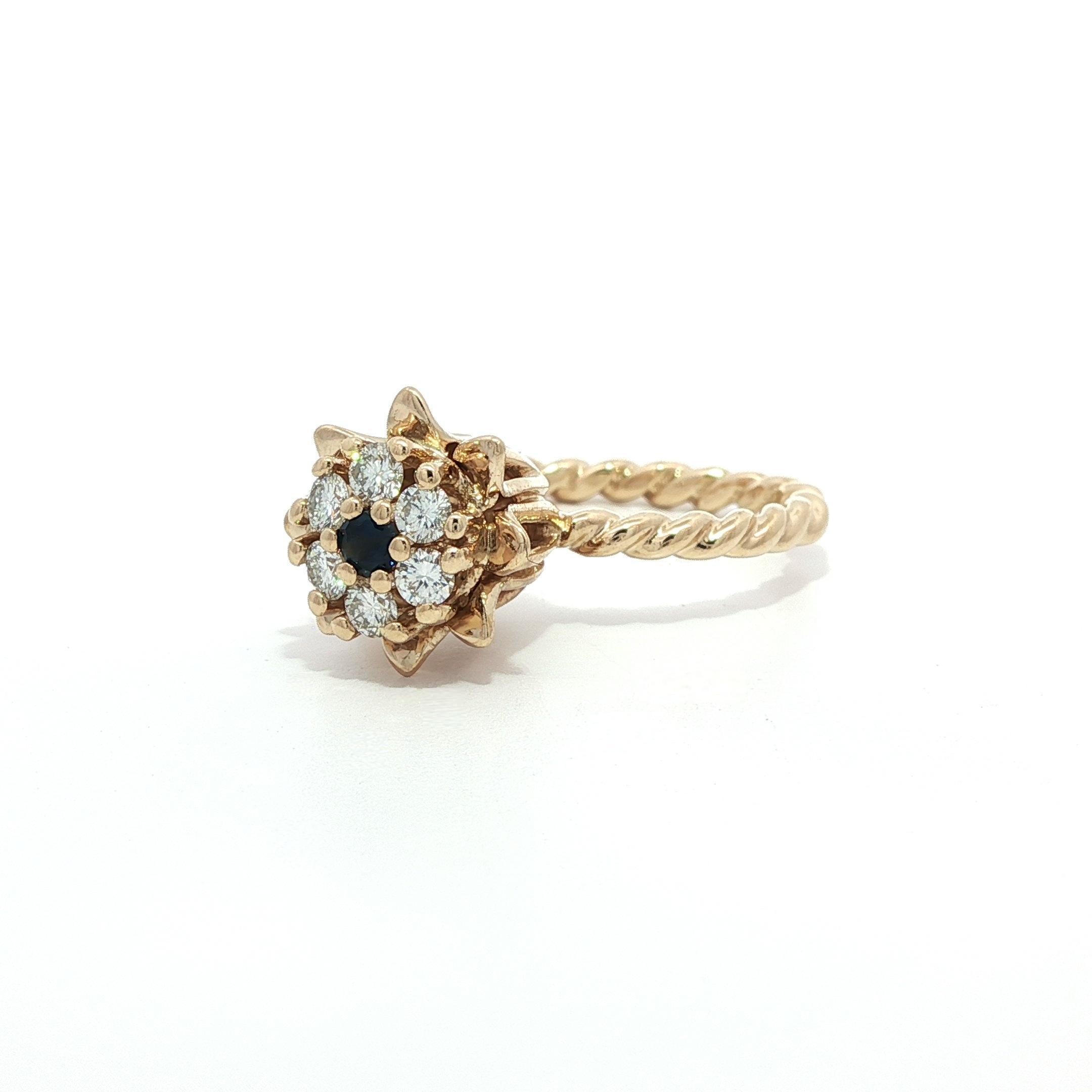 Massiv Gold Smaragd Saphir & Diamant Tulip Twisted Wire Stack Satz von 3 Ringe im Angebot 5