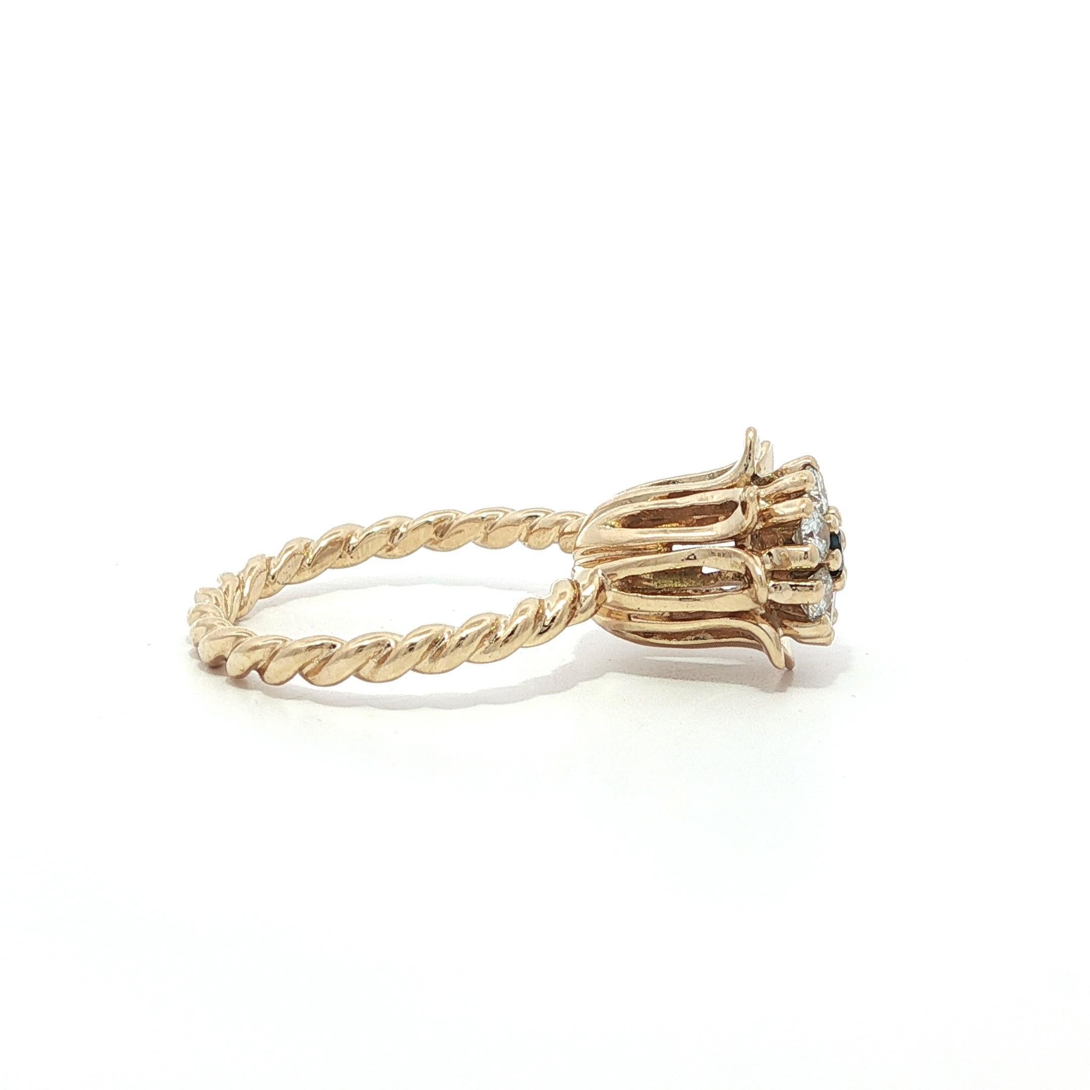 Massiv Gold Smaragd Saphir & Diamant Tulip Twisted Wire Stack Satz von 3 Ringe im Angebot 8